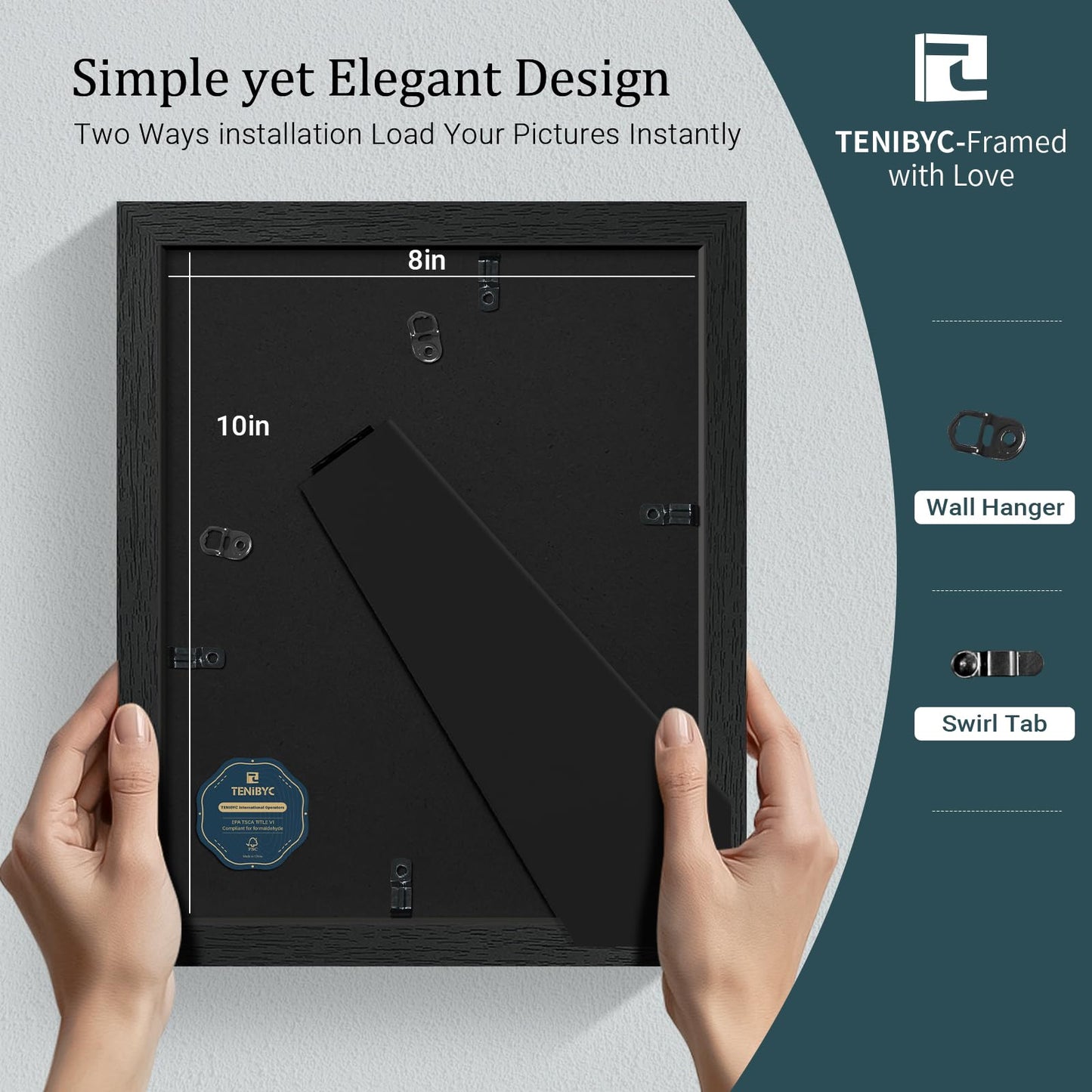 TENIBYC 8x10 Picture Frame Set - 4 Pack, Black Wood Photo Frames - Tempered Glass - Displays Photos 5x7 with Mat or 8 x 10 without - Room, Office, Gallery, Studio, and Hallway Decor - Wall Hanging