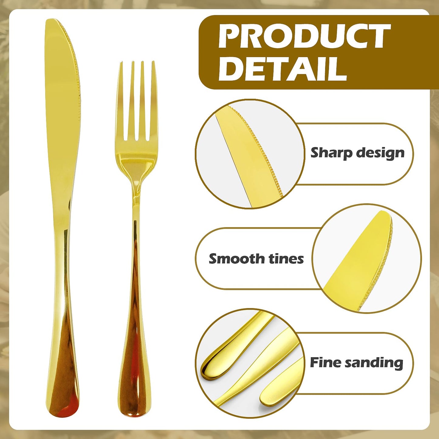 100 Pcs Stainless Steel Gold Silverware Set Bulk Flatware Set Service for 50, 50 Pcs Dinner Forks and 50 Pcs Dinner Knives Tableware Cutlery Set for Butter Kitchen Restaurant, Dishwasher Safe