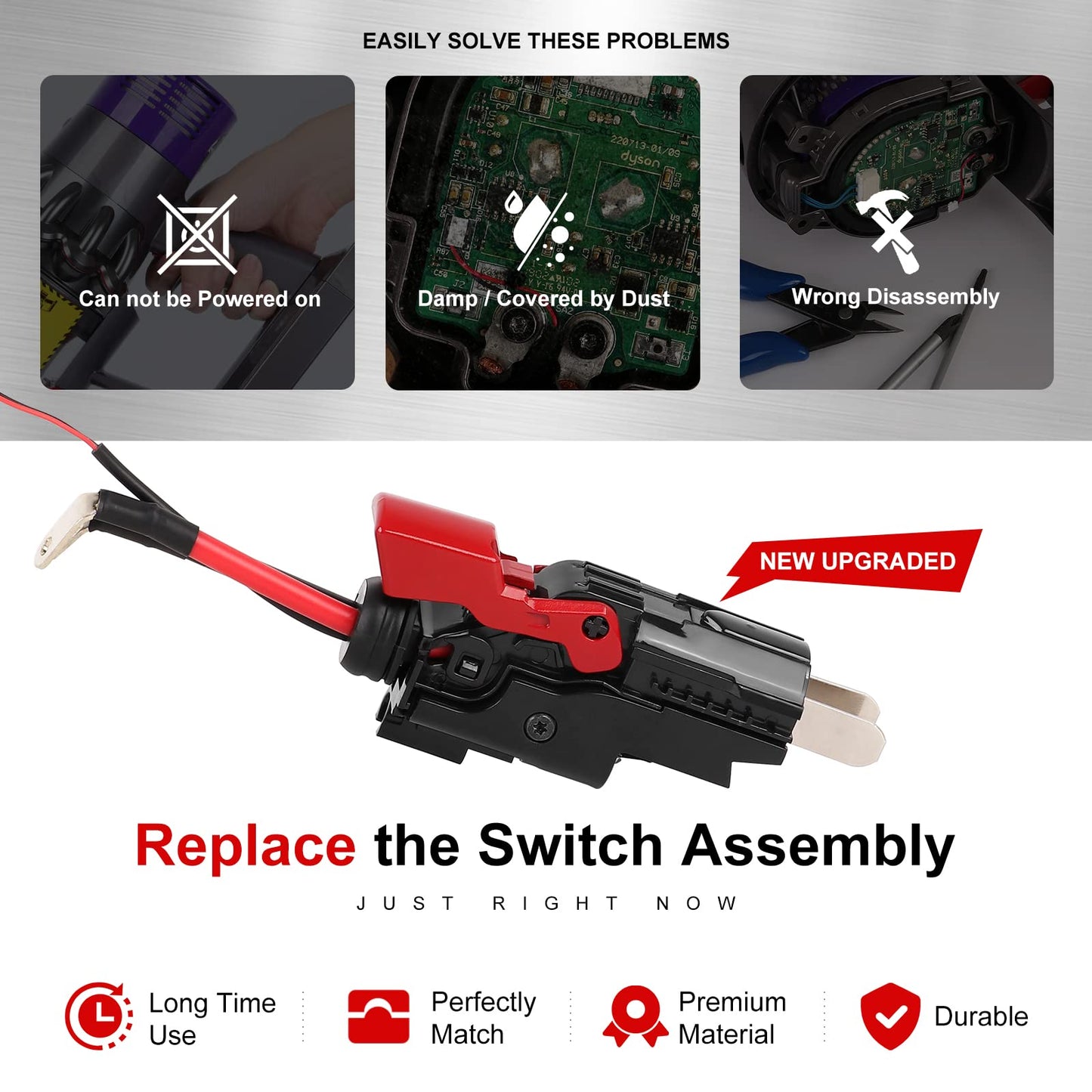 Metal Trigger Switch Assembly Compatible with Dyson V11 SV14 Vacuum Cleaner Power Button Replacement Parts