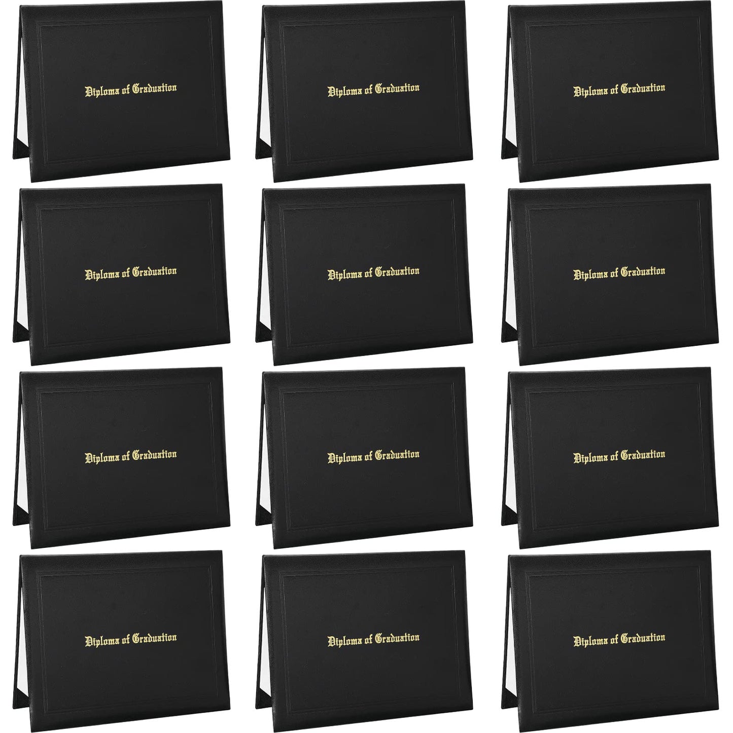 12 Pack Graduation Diploma Holder 8.5 x 11 Inch Black Padded Diploma Cover Embossed Certificate Holders Bulk for High School University Grad