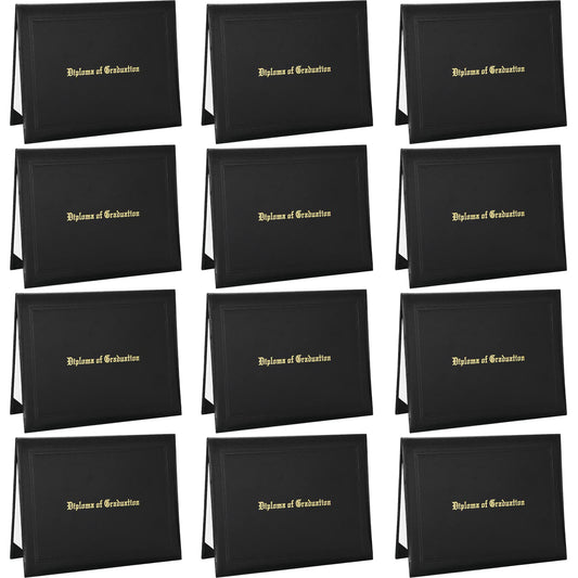12 Pack Graduation Diploma Holder 8.5 x 11 Inch Black Padded Diploma Cover Embossed Certificate Holders Bulk for High School University Grad
