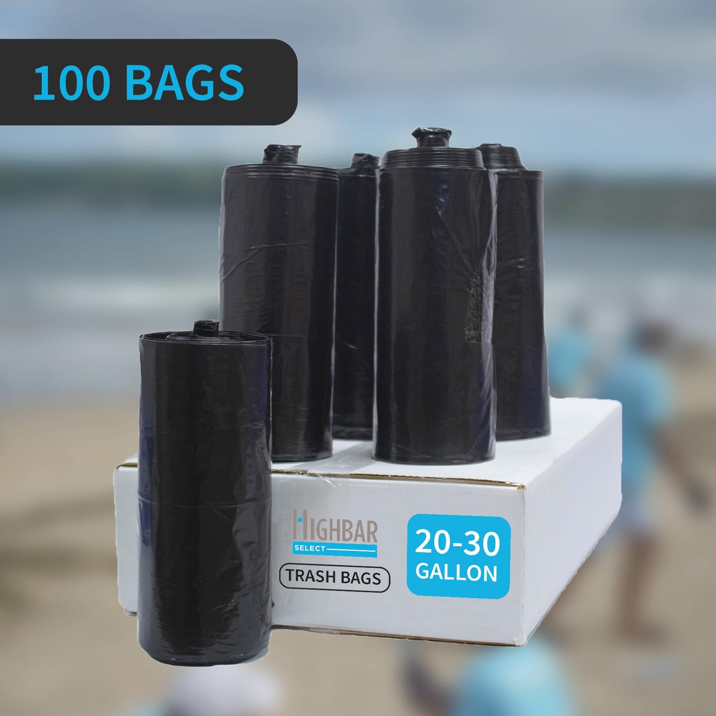 Black Trash Bag, Heavy Duty 20-30 Gallon Bag for Kitchen and Bathroom, Unscented, 1.5 Mil, Commercial Coreless Rolls, Can Liner 29 x 36, Office/Industrial Use, Easy-to-Use, 100 Ct