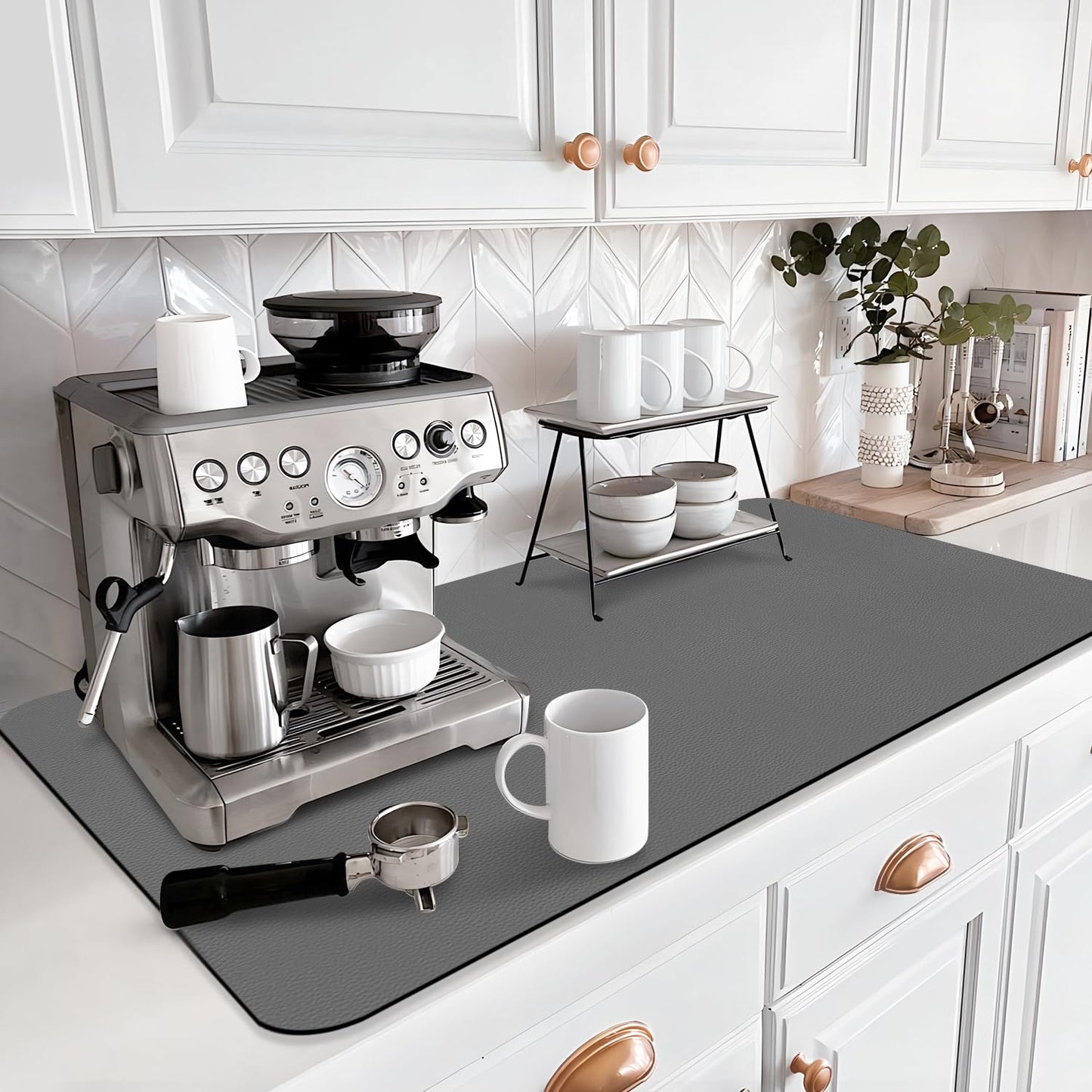 LOPNUR Kitchen Dish Drying Mat, 31.5"x17" Extra Large Dish Drying Mats for Kitchen Counter, Diatomite Coffee Mat, Super Absorbent Dish Drying Pad, Heat Resistant Mat with Anti-slip Rubber Backed, Grey