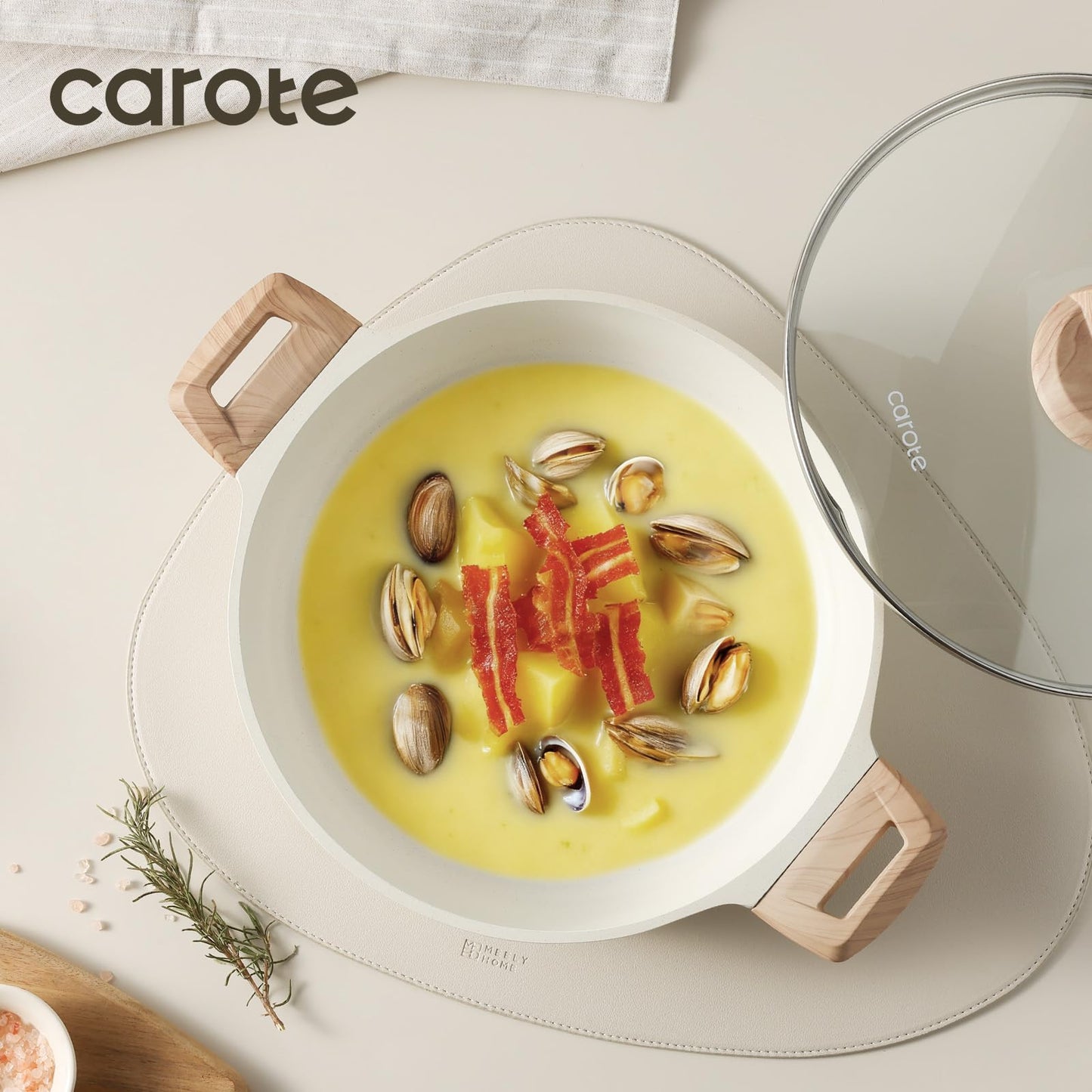 CAROTE Nonstick Stock Pot with Lid Soup Pot, 4 Quart with Lid, Casserole Super Easy to Clean Non Stick Cooking Pot Cookware PFOA Free, White Granite