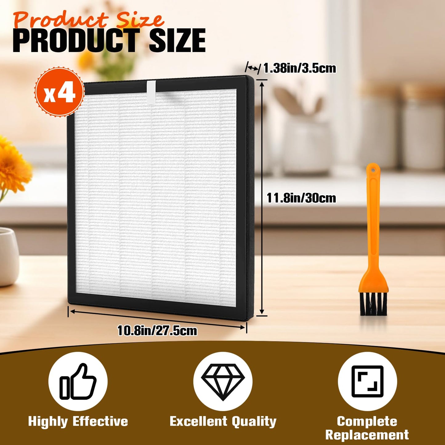 TZ-K2 Air Purifier Replacement Filter, H13 True HEPA & Activated Carbon, Compatible with ToLife TZ-K2 Air Cleaner – 4-Pack Filters with Cleaning Brush by MCCKLE
