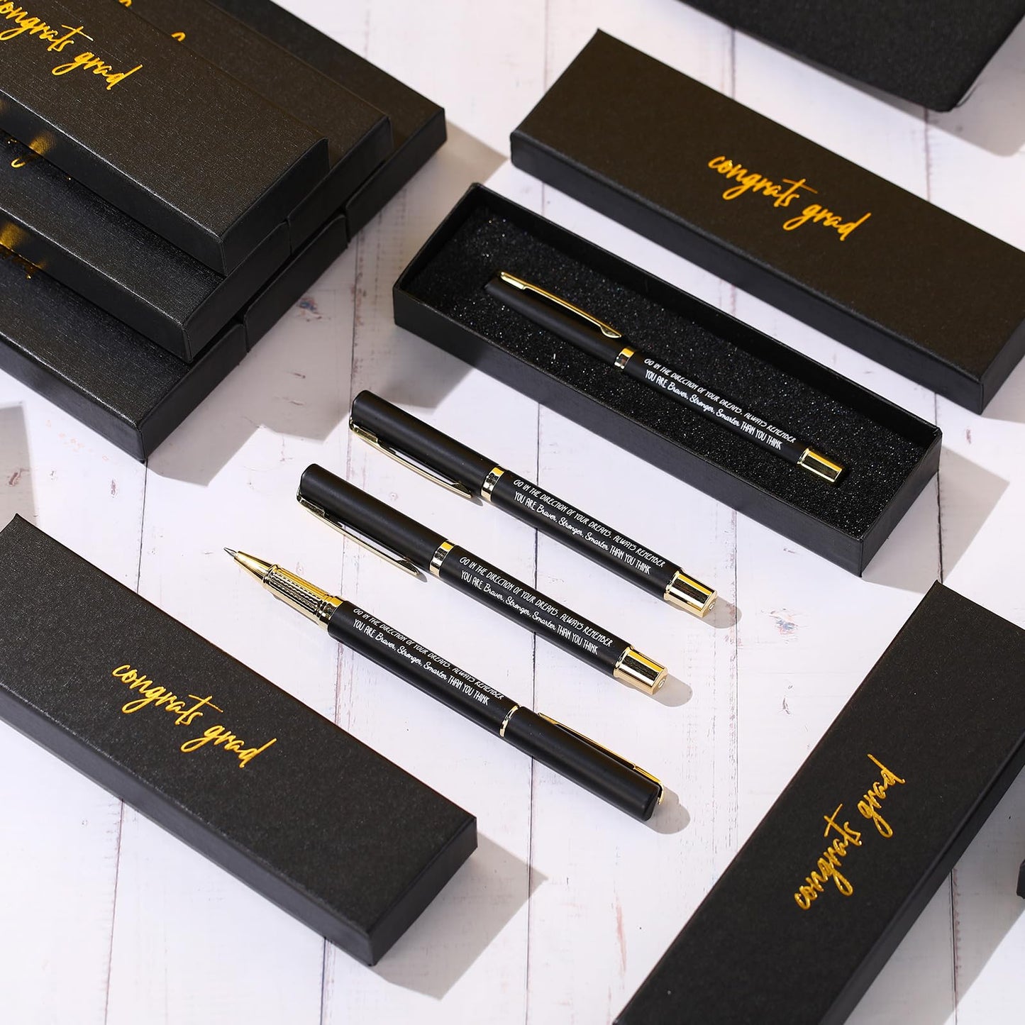 Janlaugh 50 Set Inspirational Graduation Gifts Bulk Congrats Grad Ballpoint Pen with Gift Boxes Engraved Motivational 2026 Graduation Gifts for Senior College Graduated Students(Black)
