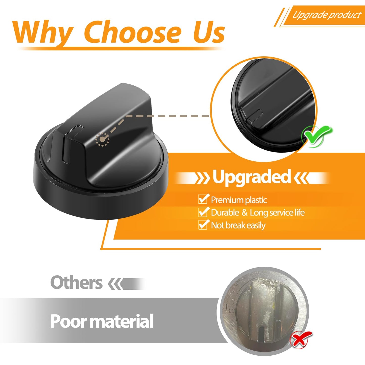 atgestore WB03X24904 191d8446 Stove Knobs Replacement for GE Electric Range Cooktop Knob General Electric Range Parts JB625RKSS JB625DKBB Black Plastic Stove Top Burner Control Knobs 5 Pcs