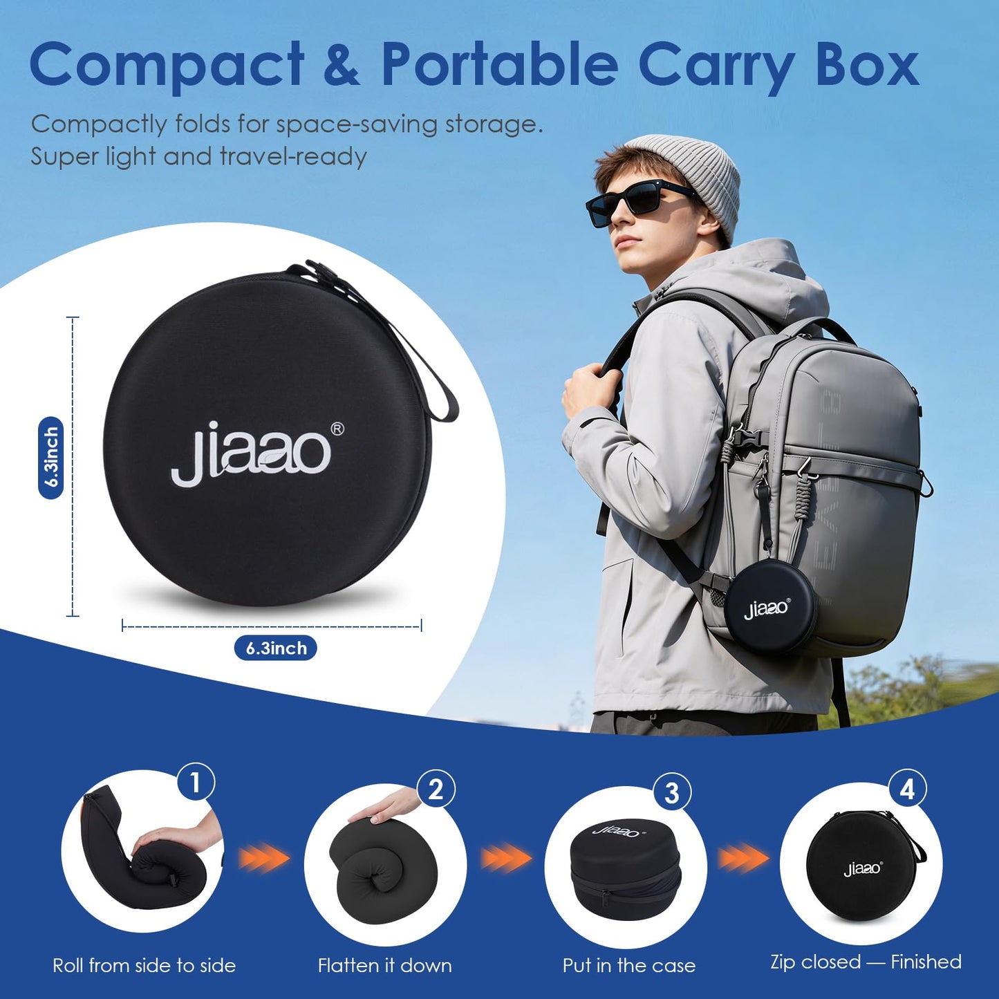 jiaao Travel Pillow Memory Foam Neck Pillow for Airplanes with Adjustable Neck Support, Includes Eye Mask, Earplugs & Storage Bag - Perfect for Flights, Road Trips, and Trains
