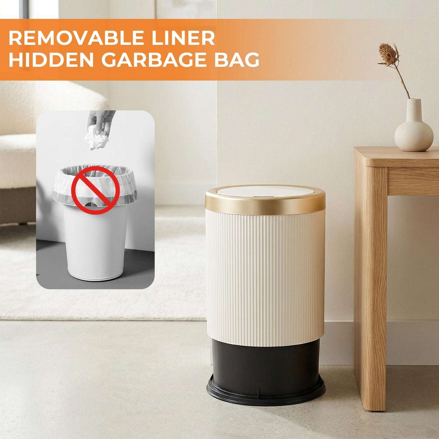 Pukomc Bathroom Trash Can with Lid，3.5 Gallon Motion Sensor Waterproof Touchless Garbage Can, Smart Plastic Trash Bins Suitable for Kitchen, Bathroom, Bedroom, Living Room, Office Beige