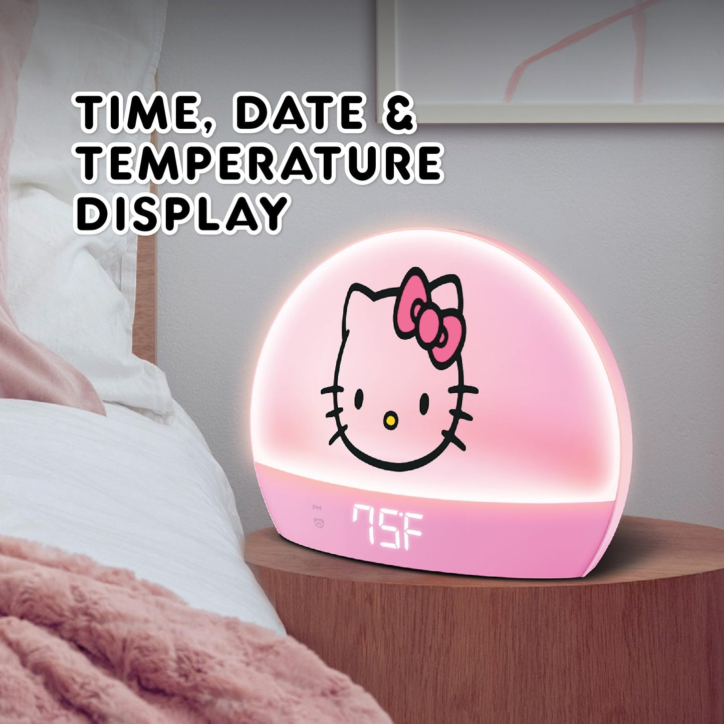 Hello Kitty Sunrise Alarm Clock - Multicolor Lights, USB Charging, LED Display, and Snooze Function