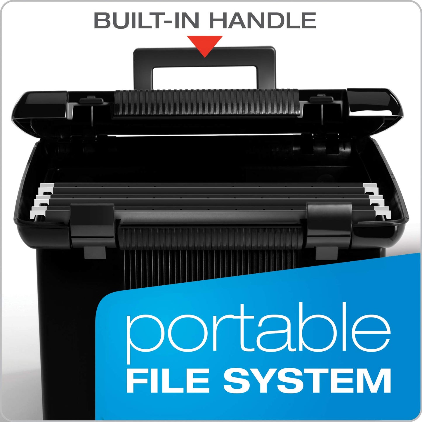 Pendaflex Portable File Box with File Rails, Simple Document Storage, File Bin for Home and Office, Hinged Lid with Double Latch Closure, Black, 3 Black Letter Size Hanging Folders Included (41742AMZ)