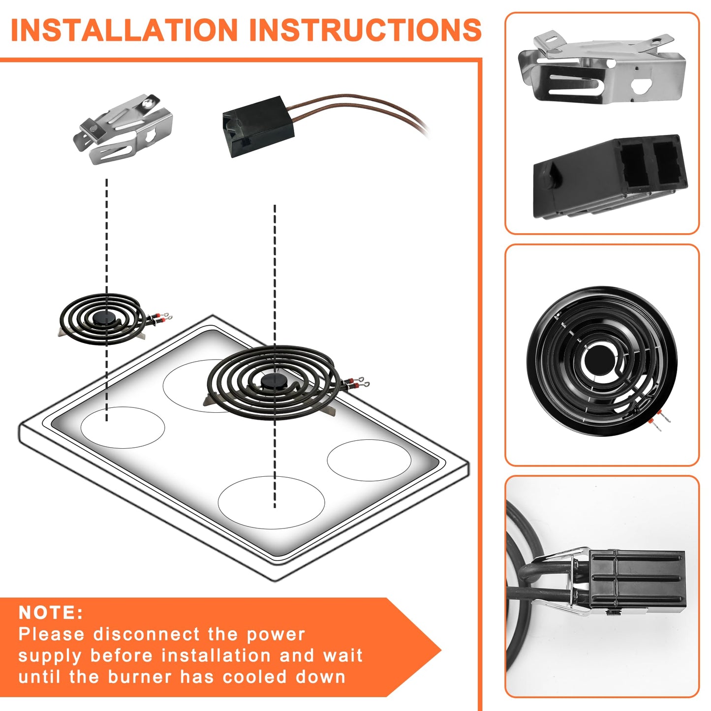 MP22YA Electric Range Burner Element Unit Set with 330031 Range Burner Receptacle Kit Fit for Ken-more Whirl-pool Frigi-daire May-tag Ranges/Stoves by Fetechmate