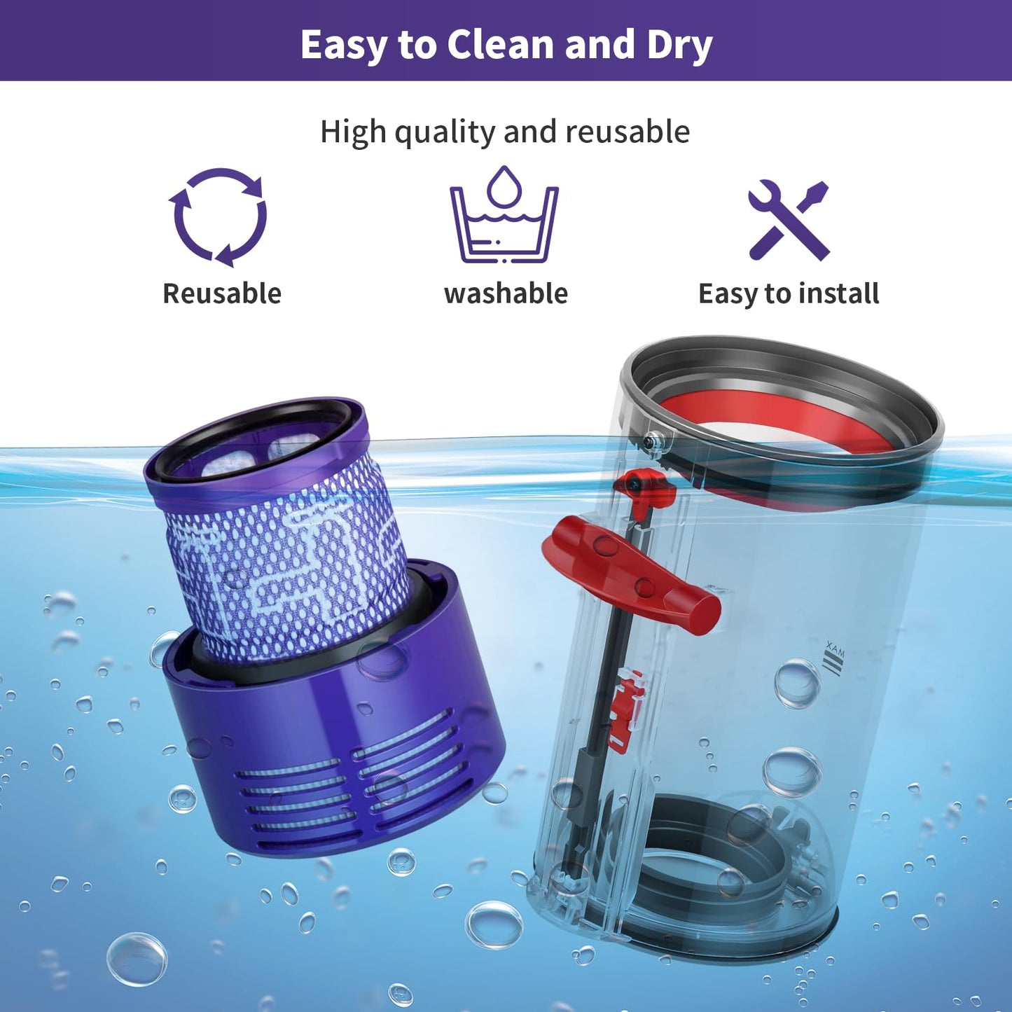Upgraded Dust Bin Replacement Compatible With Dyson V10 SV12 Animal and Absolute Models Only,Canister Bin for Part No.969509-01 with 1 HEPA Filter