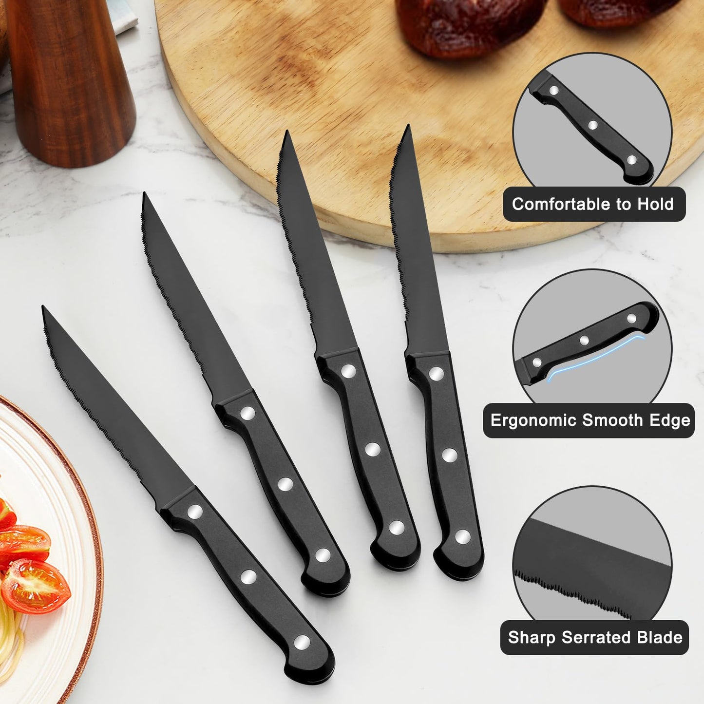 Pleafind 72Pcs Black Silverware Sets for 12 - Dishwasher Safe, Flatware Set with Steak Knives, Stainless Steel Cutlery Set, Include Forks Spoons and Knives Set, Utensil Sets for Home Restaurant