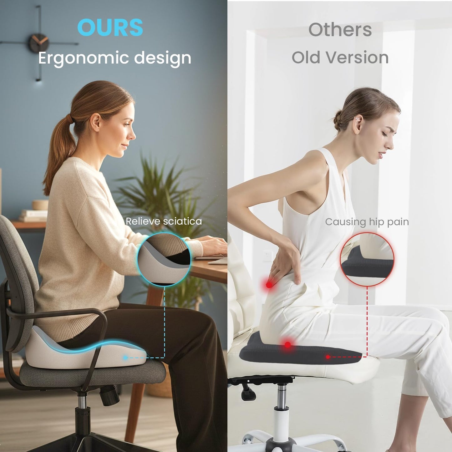 OVRST Seat Cushion,Office Chair Memory Cushion, Ergonomic Design, Relieve Sciatica and Long-Term Sitting Pain, Suitable for desks, car Seats, Games, wheelchairs