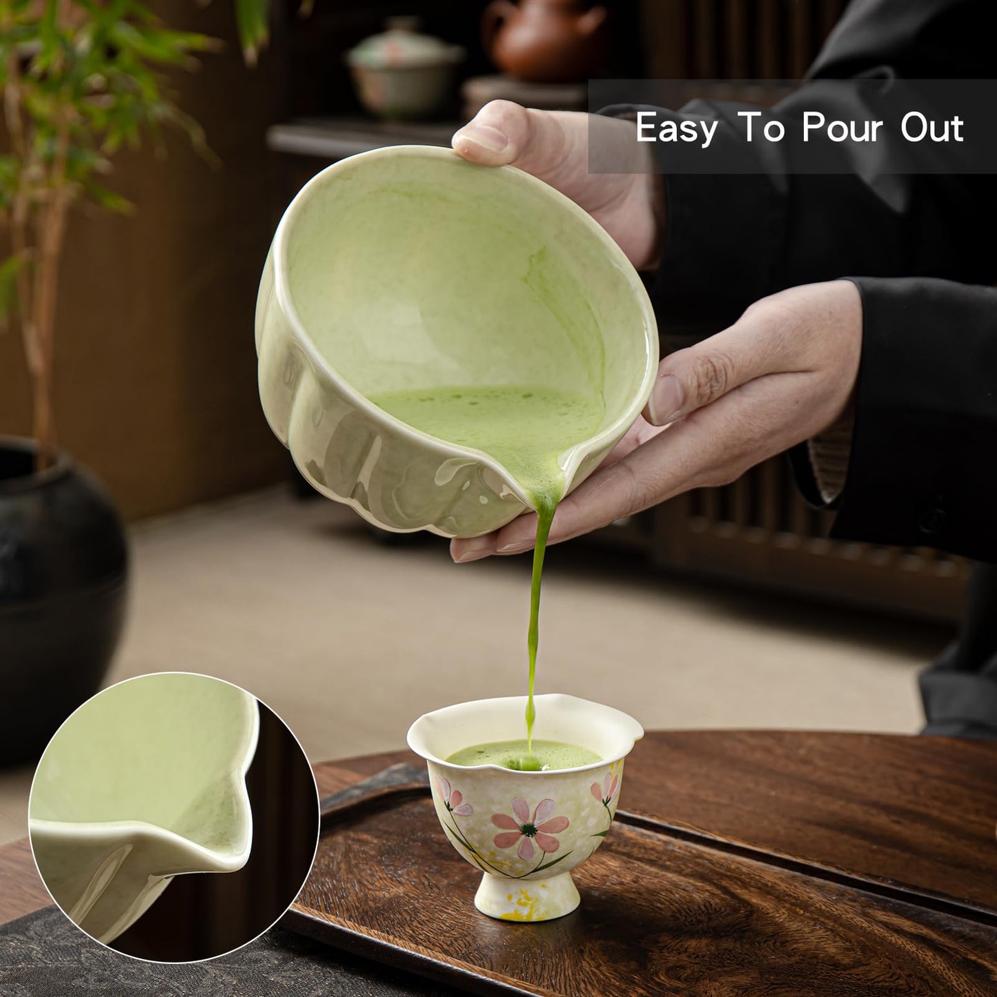 SFTXEY Matcha Whisk Set, Matcha Set Includes Ceramic Matcha Bowl, Bamboo Whisk, Scoop, Chasen Holder, Sifter, 5 Pcs Perfect Matcha Kit for Matcha Lover (Mottled Green)