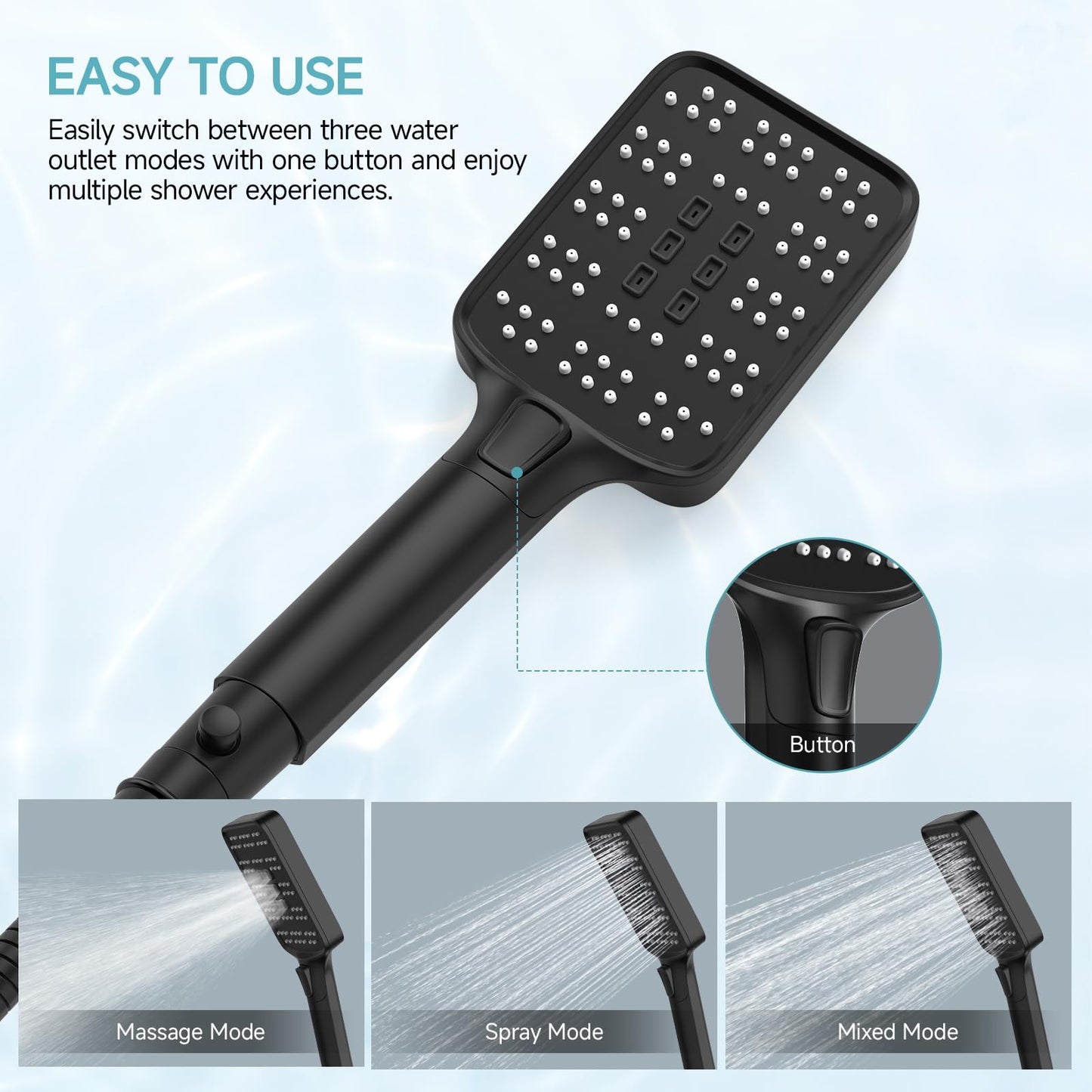 Rain Shower Head with Handheld Spray Combo Set, Adjustable 12" Rainfall Dual Shower Head, Double&Tandem Shower Head, Waterfall Showerhead Bathroom -Matte Black