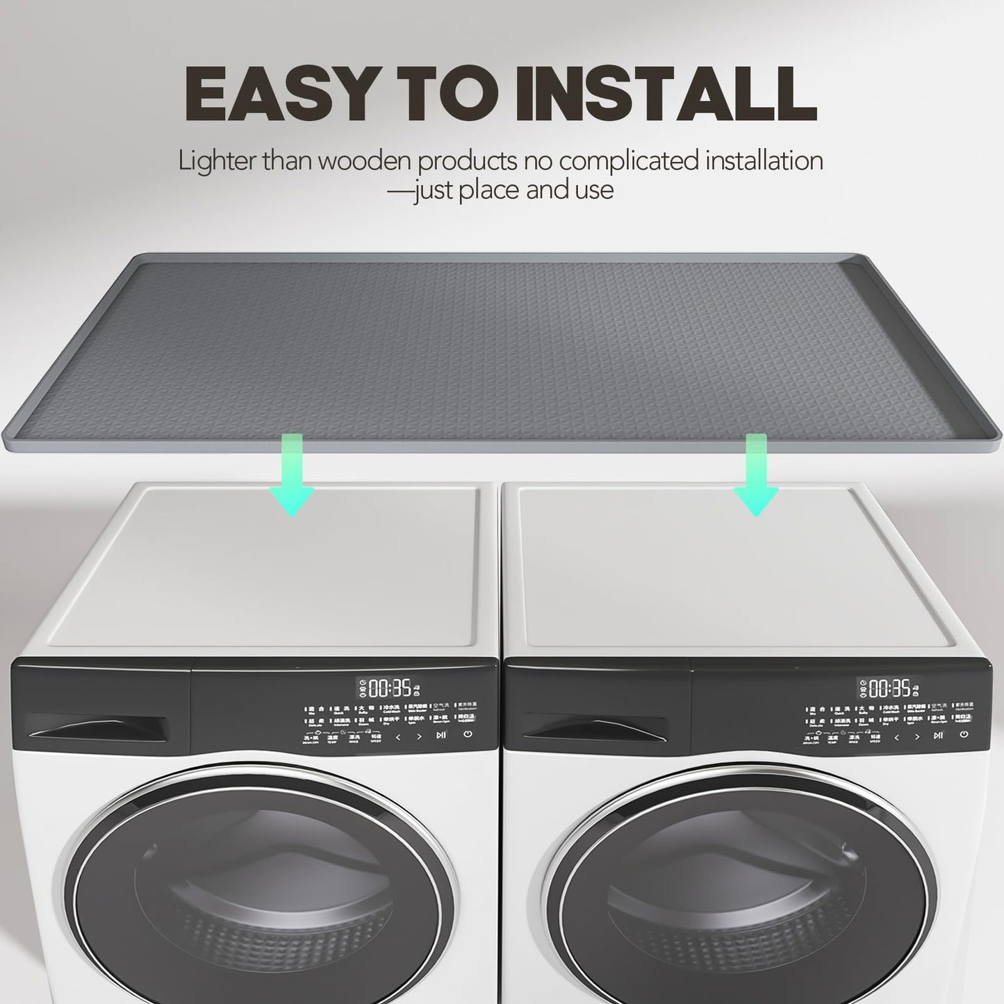 Washer Dryer Countertop, 54" x 27.5" Large Washer and Dryer Covers for The Top, Non-Slip Waterproof Silicone Dryer Top Protector Mat, Washer Dryer Topper for Laundry Room Kitchen Home（Gray）