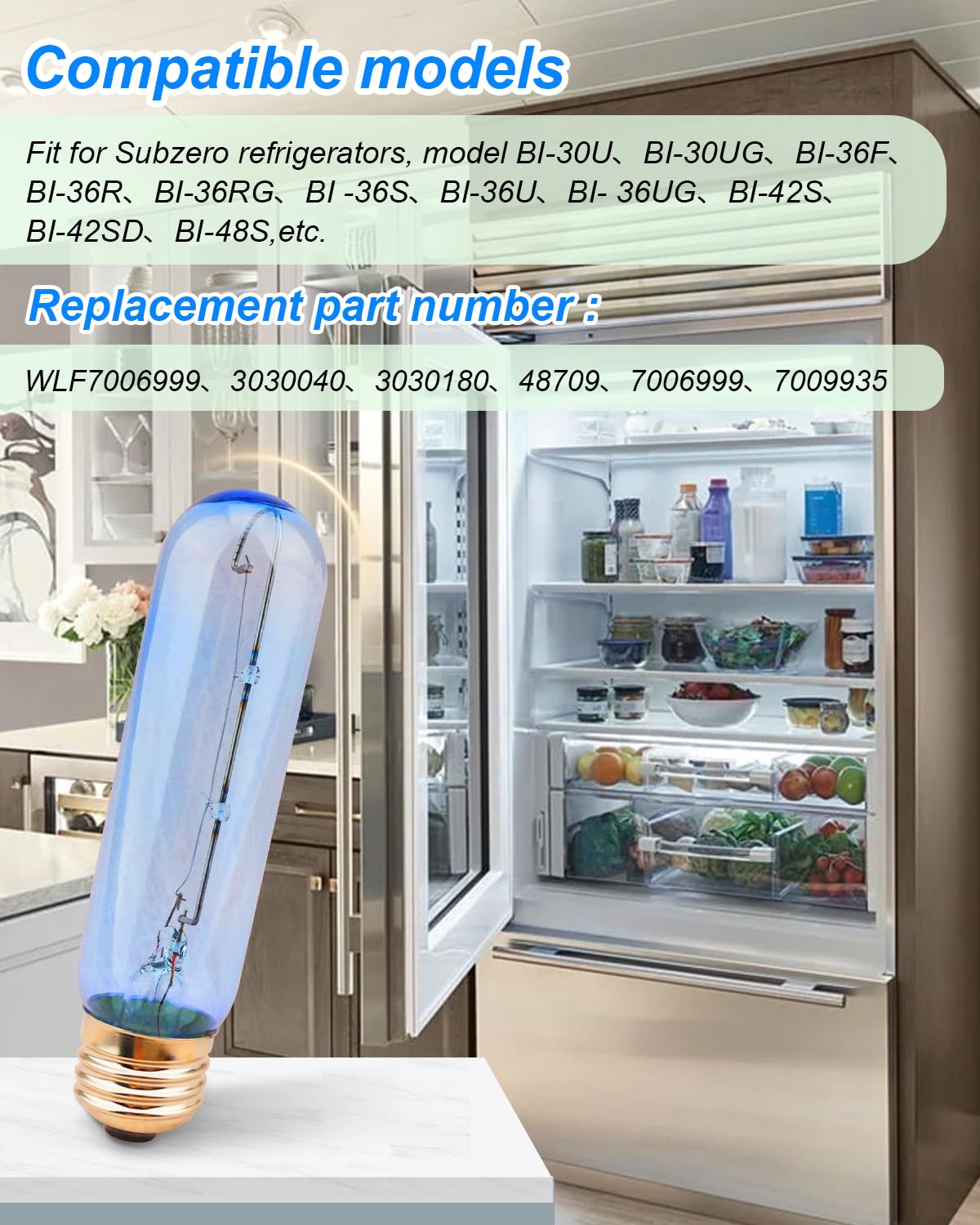 ULXIOM 4 Pack 7006999 Lamp Blue Glass Bulb Light Replacement Fit for Sub-Zero Refrigerator Subzero Freezer, E26 40W, Replace 3030040