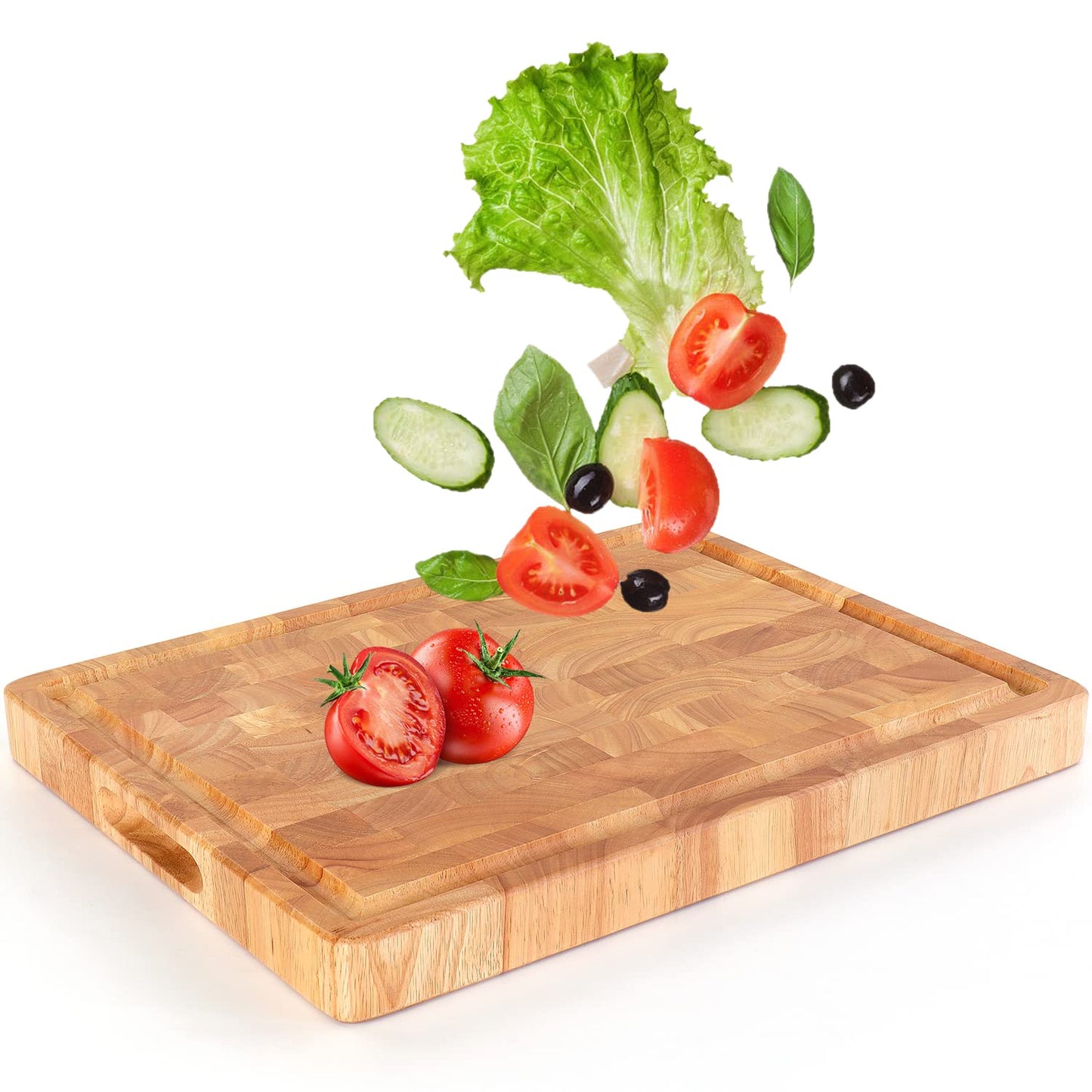 End Grain Cutting Board, Extra Large & Thick, End Grain Built-In Compartment and Juice Canal, Heavy Duty Chopping Board, Thick Carving Board for Bread Fruits Meat (20x15 Inches)