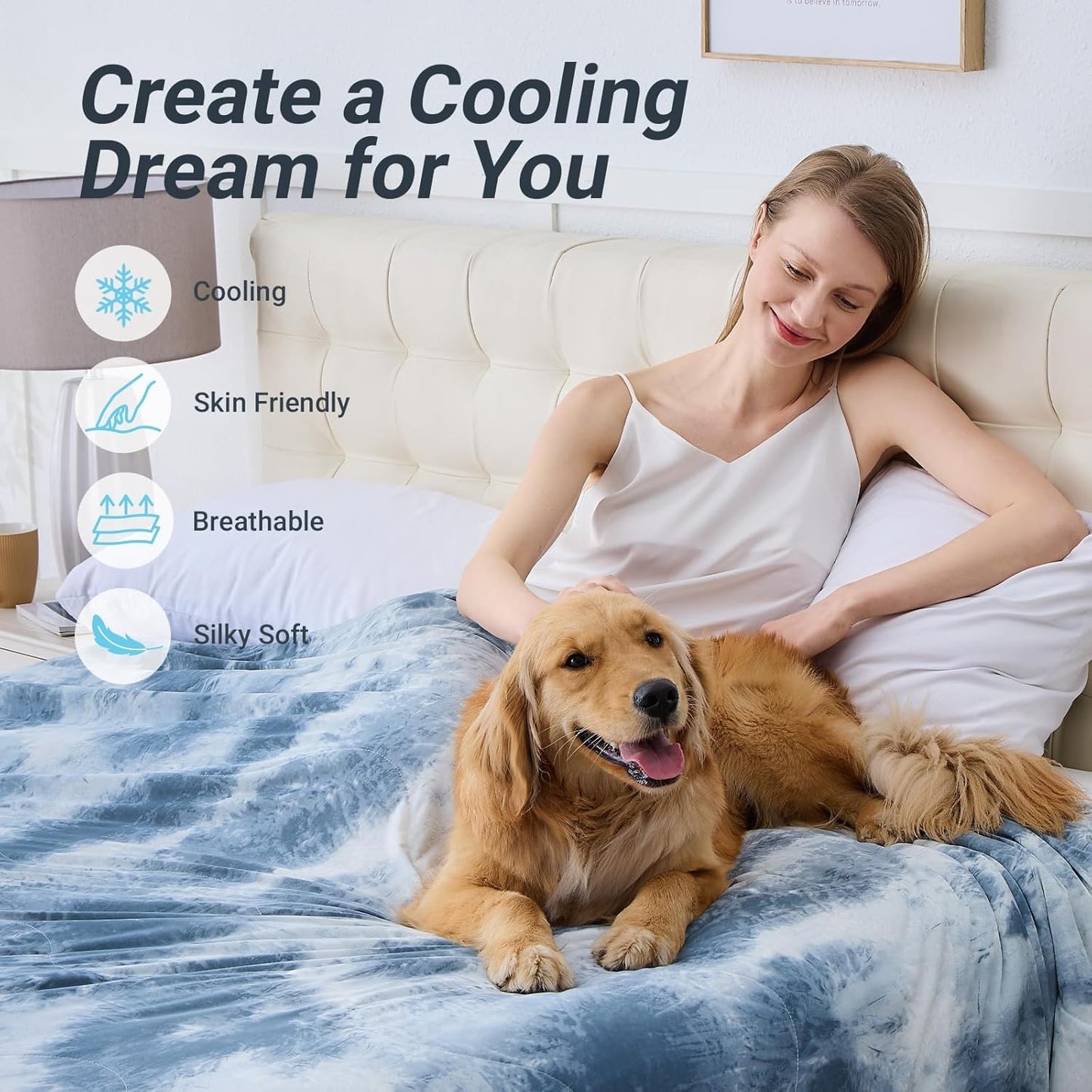 Cushious Cooling Comforter Queen Size, Summer Cooling Blankets for Hot Sleepers and Night Sweats, Lightweight Breathable Cooling Comforter Bedding for Sofa, Bed, Camping, Office