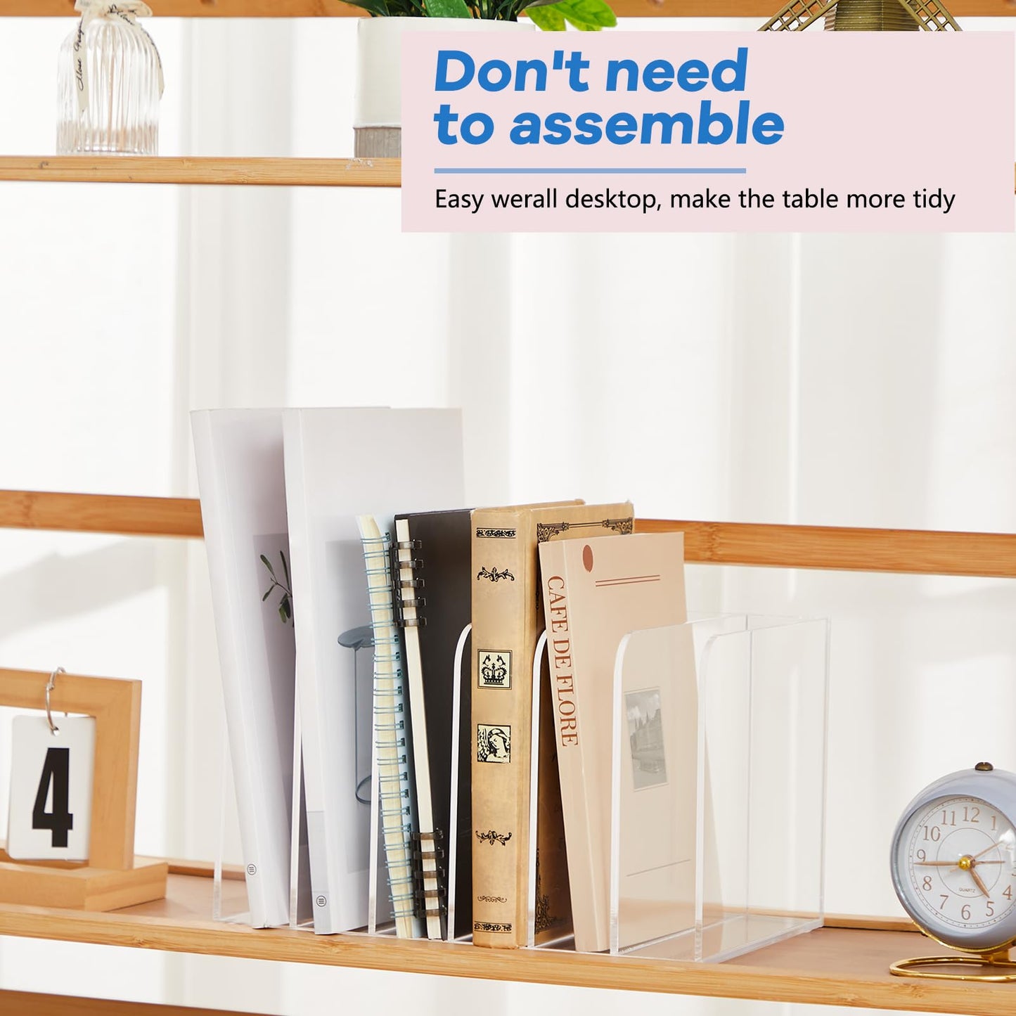 Suzile Clear Acrylic Magazine File Holder with Vertical Compartments Desk Organizer Book Rack for Desk Sorter Paper Folder Office Accessories (Classic,10.5 x 6.9 x 6.3 Inch)