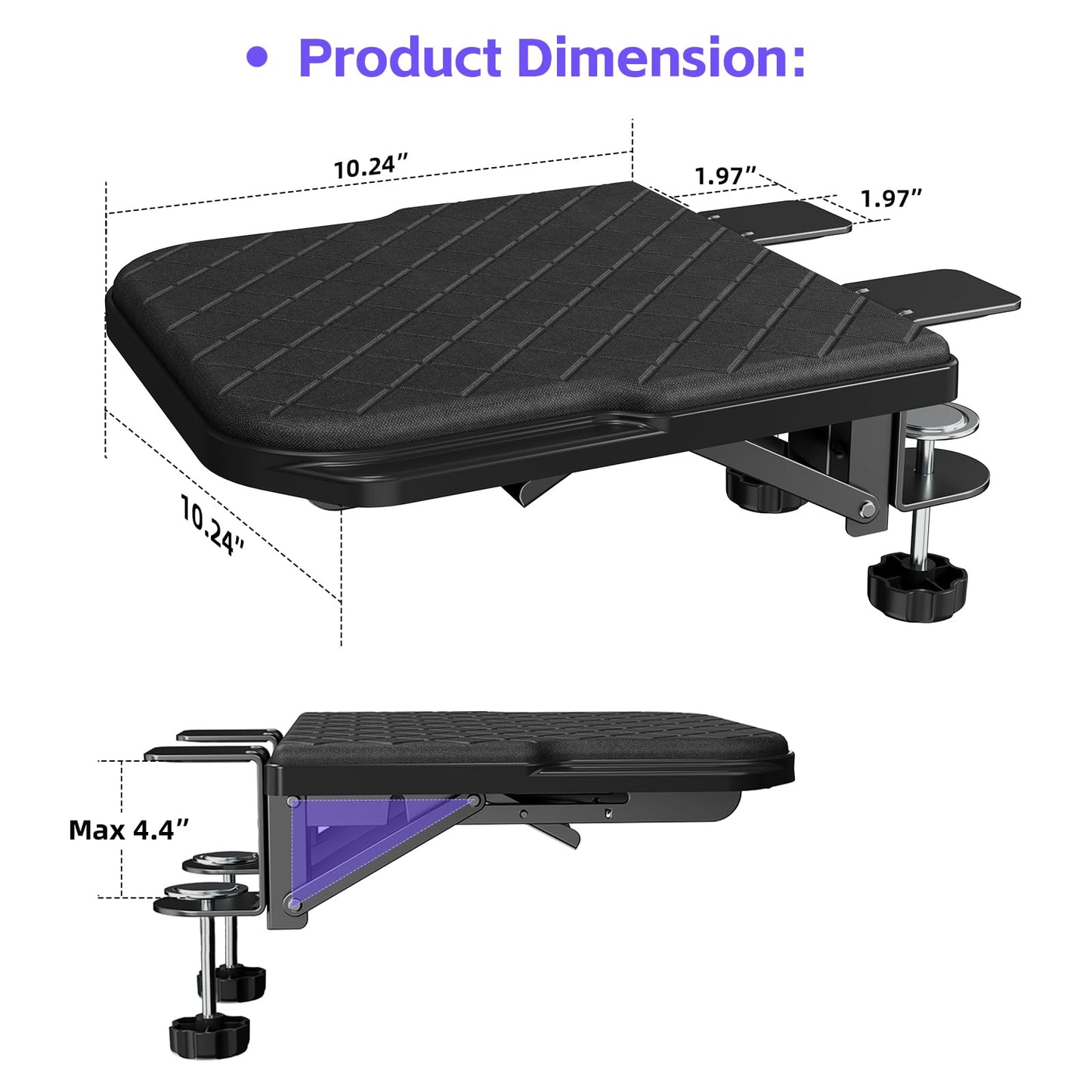 Arm Rest for Desk, 90°Foldable Computer Wrist Rest Shelf with Sponge Padding, Clamp on Arm Support, Ergonomic Sturdy Desk Extender for Office & Home, Durable & Easy to Install (All Black)