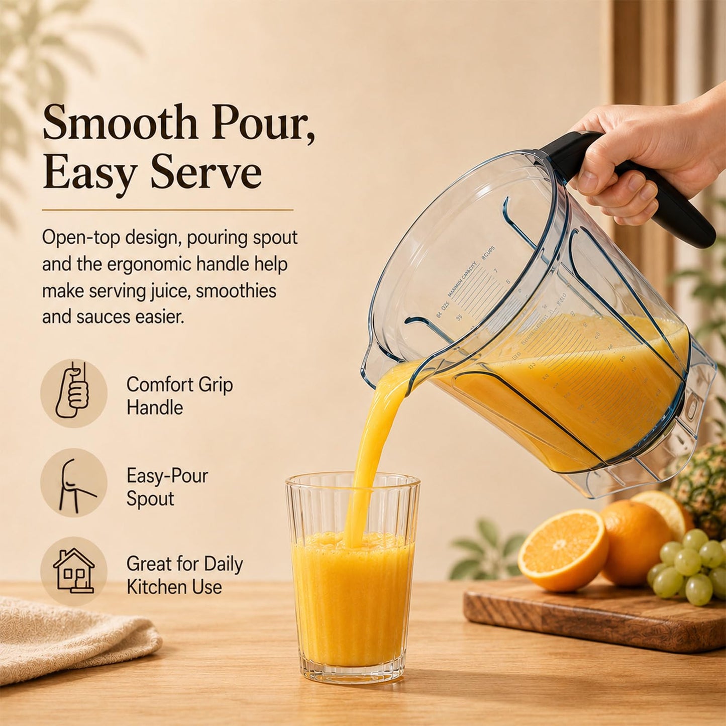 Blender Pitcher 64oz Low-Profile, Compatible with 750, 5200, 5000, 6300, 7500, Vm0102, Vm0103, Vm0197, E310 Classic/Explorian/Commercial Series etc Container Jar Cup