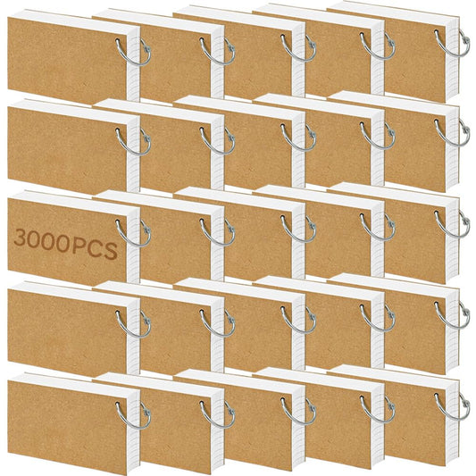 3000 Pcs White Index Cards Bulk with Rings, 3x5 Inch Flash Cards with Holder for Studying, Notecards Lined for Office, Home, School Supplies College, Ruled Index Cards, Double Sided
