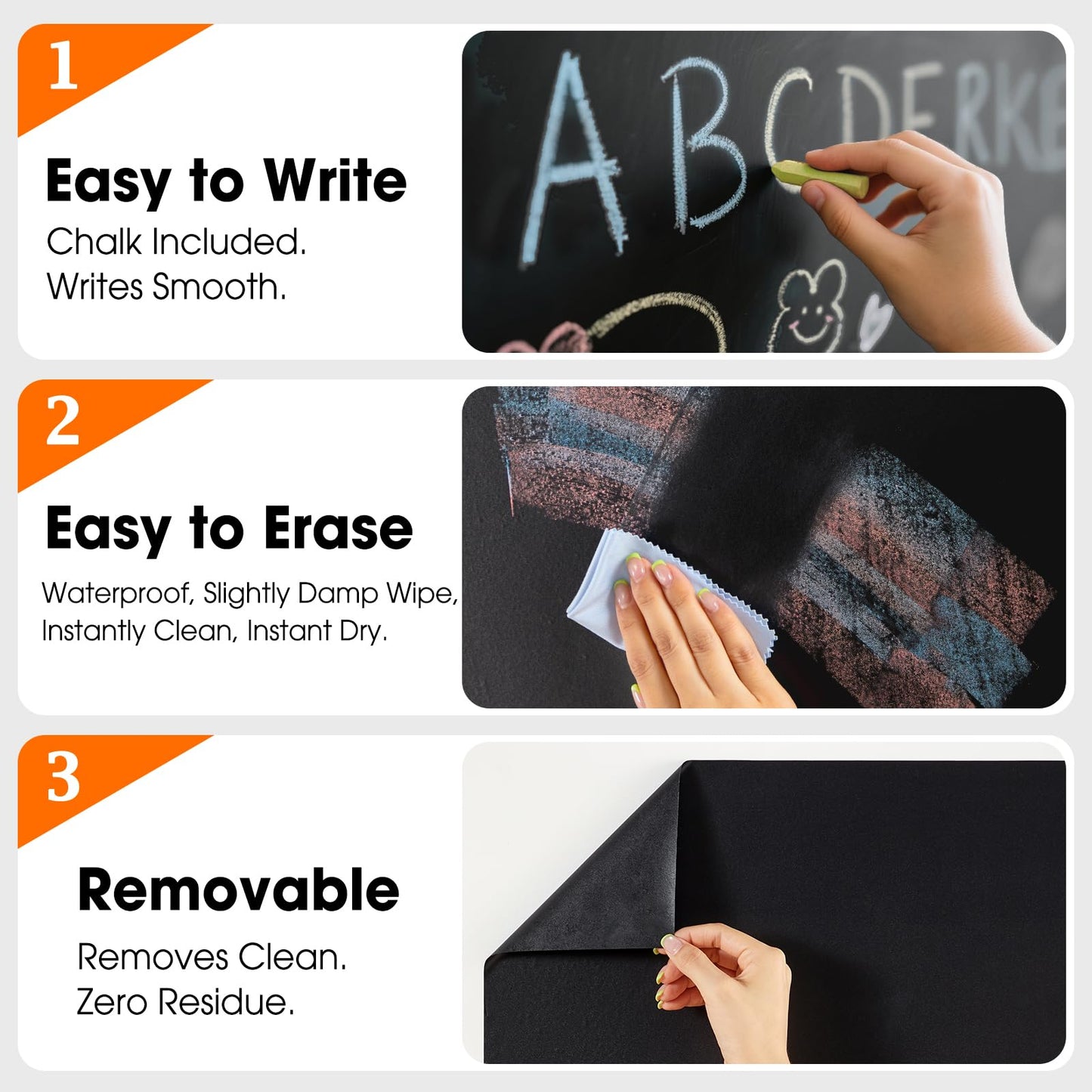 Borskyn Chalkboard Wallpaper Peel and Stick, 35.4"x118.1" Blackboard Contact Paper Self Adhesive, Vinyl Chalk Board Wall Sticker with 8 Colorful Chalks & 1 Rag (1 Roll 2.9ft. x 9.8ft.)