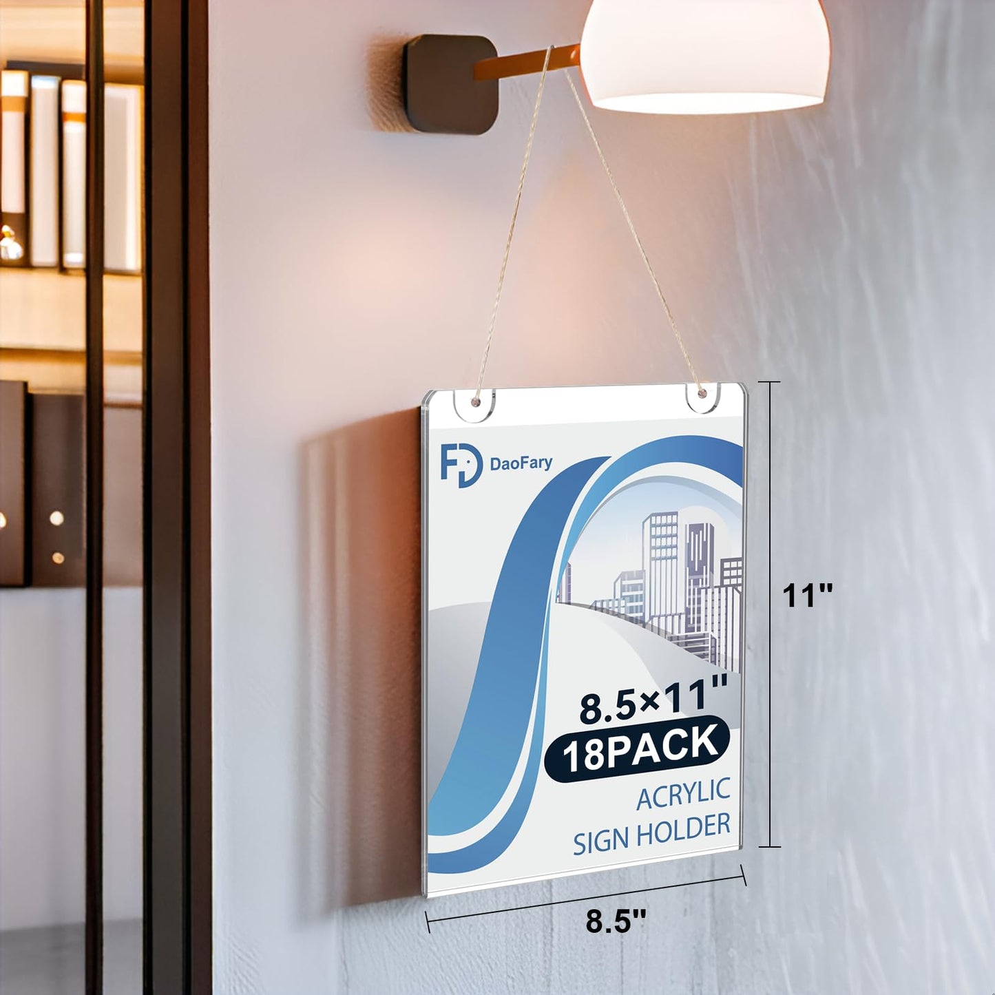 Daofary Acrylic Sign Holder 8.5 x 11 Wall Mount, 18 Pack Clear Acrylic Wall Picture Frame with Double-Side Tape, Document Paper Poster Display for Office, Store, Restaurant (Adhesive Tape, Screws & Hanging Rope Included)