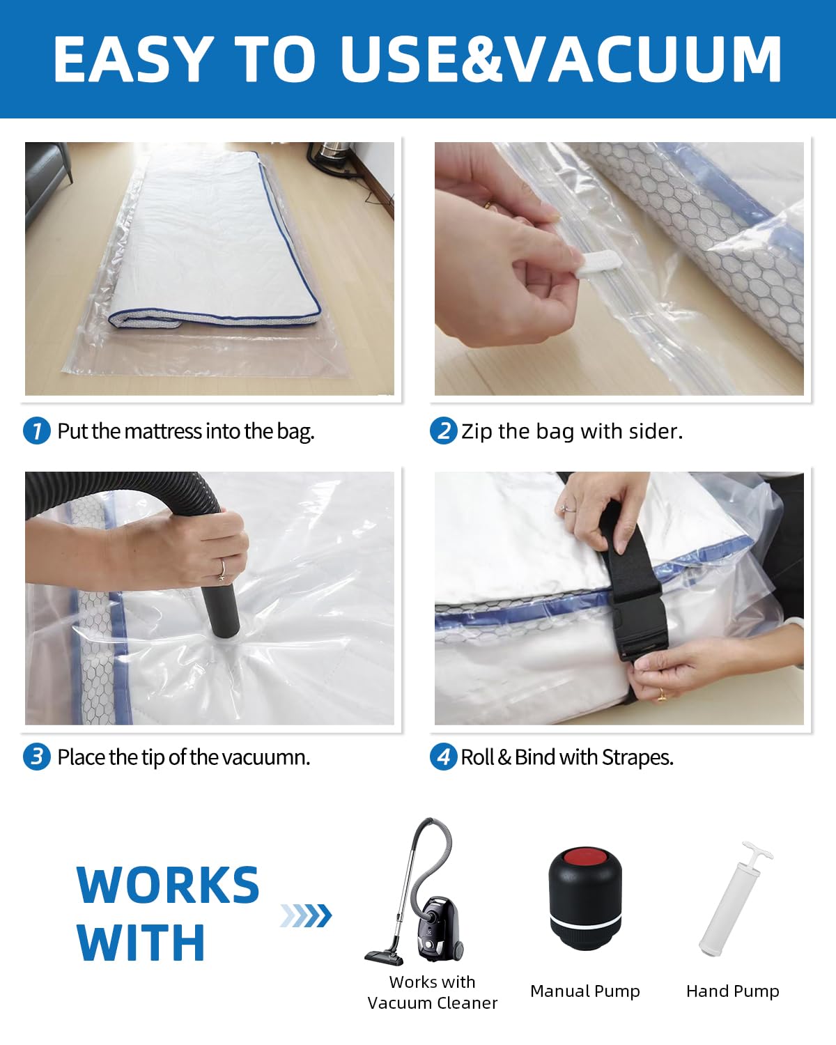 AirBaker Mattress Vacuum Bag for Moving,Mattress Vacuum Seal Bag with Straps, Heavy Duty Mattress Storage Bag(1 Queen/Full/Full-XL)