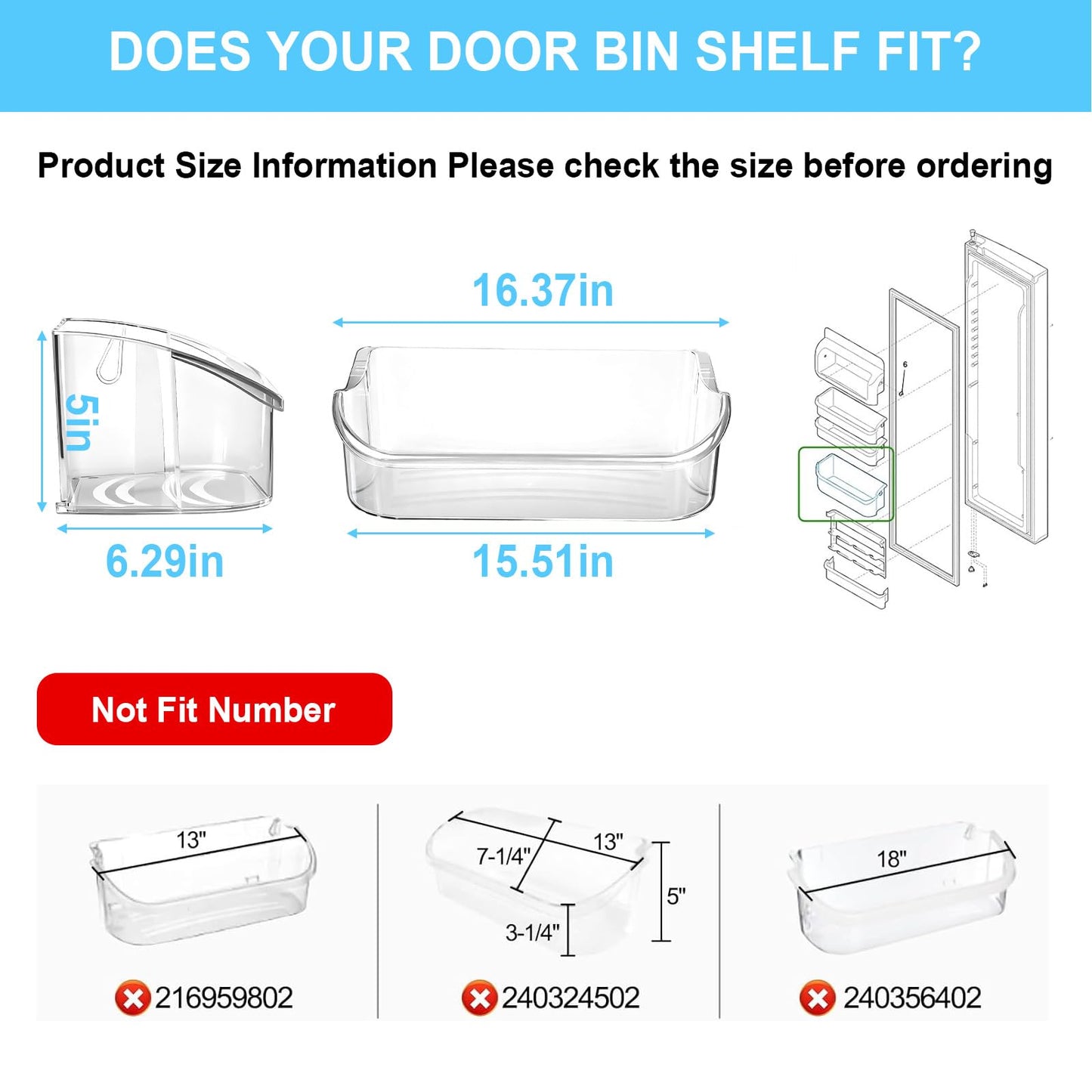 UPGRADED 241505501 Refrigerator Door Bin Compatible with Frigidaire Kenmore Electrolux Refrigerator Door Shelf Replace for FFSC2323TSA FFSC2323TS0 LFSC2324VF6 FGSC2335TFB FGSC2335TF0 LGHK2336TF0
