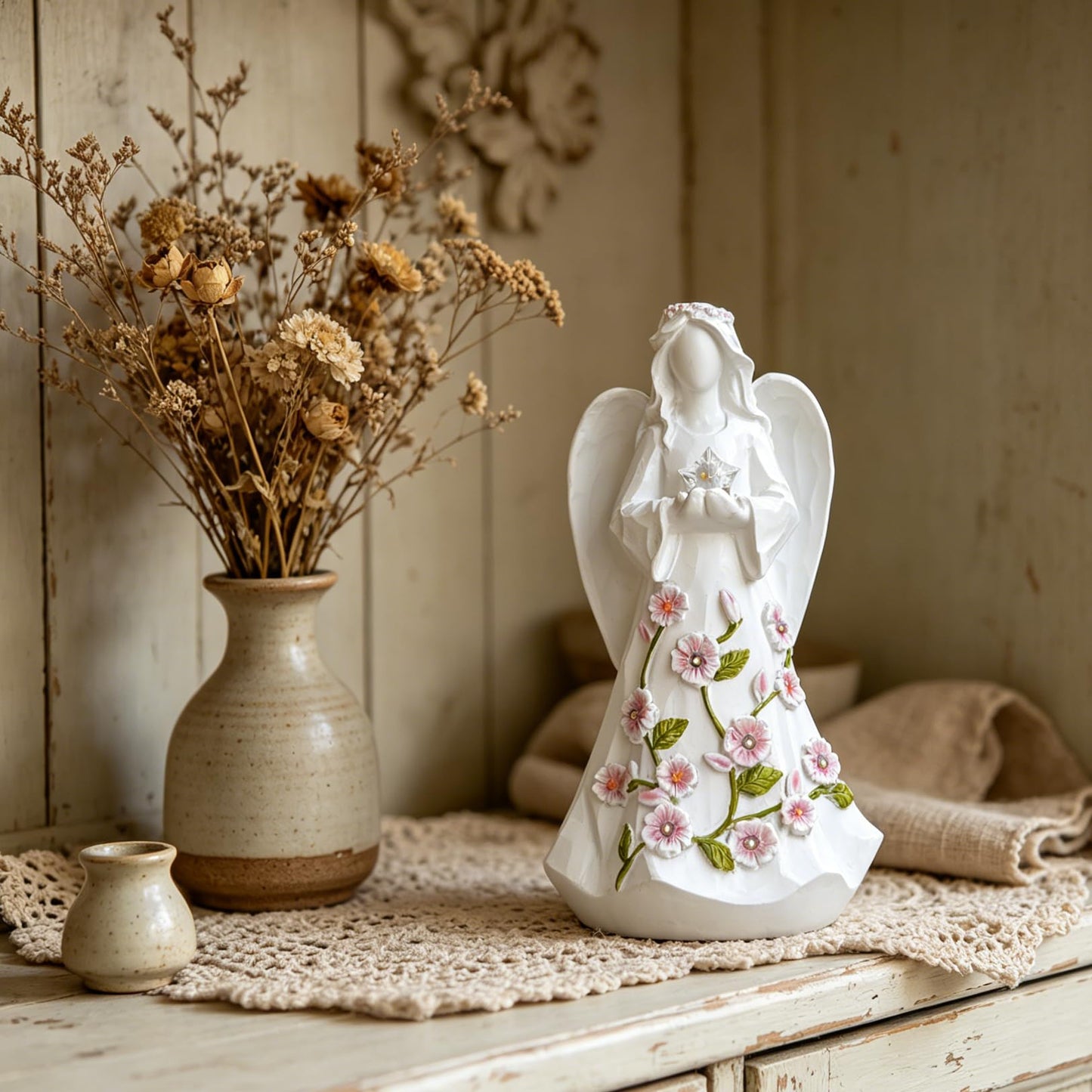 LEGIFO Guardian Angel Figurines with Light Star Battery Operated Angel Statue Decor, Birthday Gift for Grandma Grandmother Aunt Birthday Gift (with Timing Function)