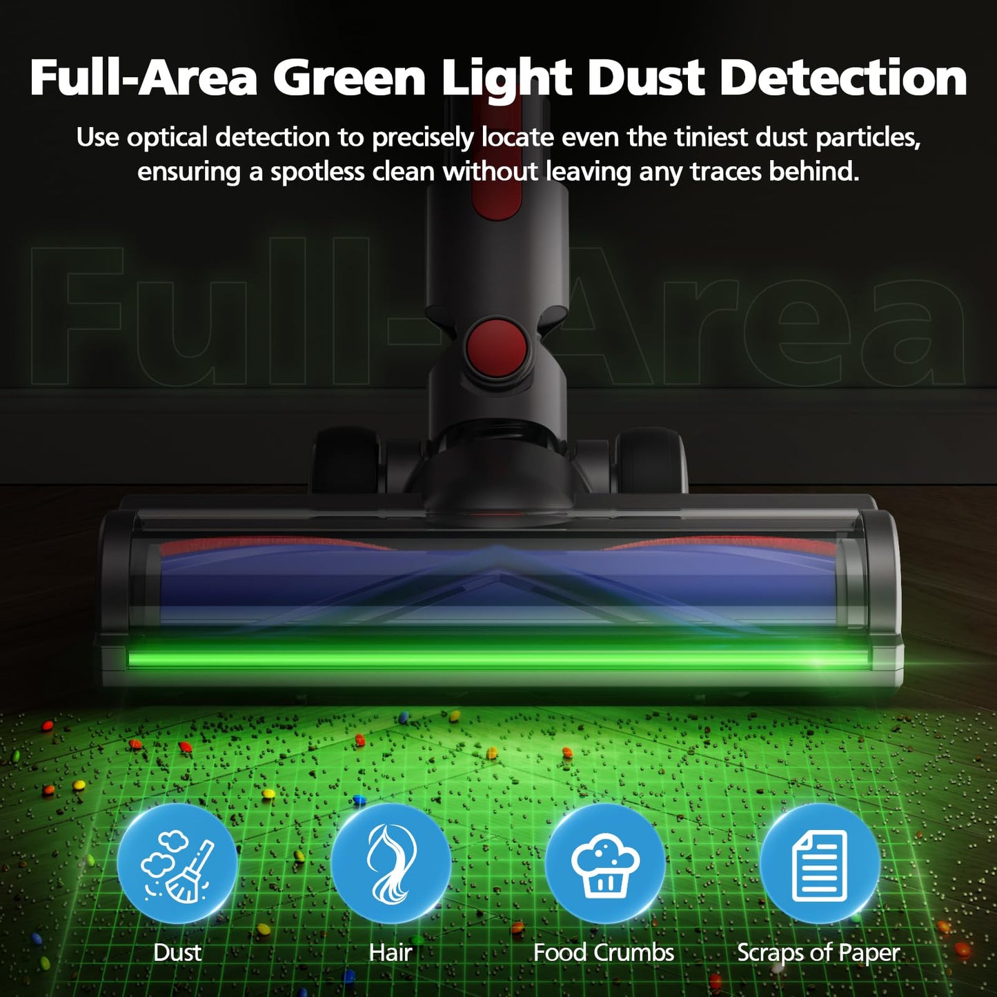 Vacuum Head Attachment Compatible with Dyson V7 V8 V10 V11 V15 Gen5 Cordless Vacuums, Upgraded with Full-Area LED Green Light, Quick-Release Design for Hard Floors and Low-Pile Carpets