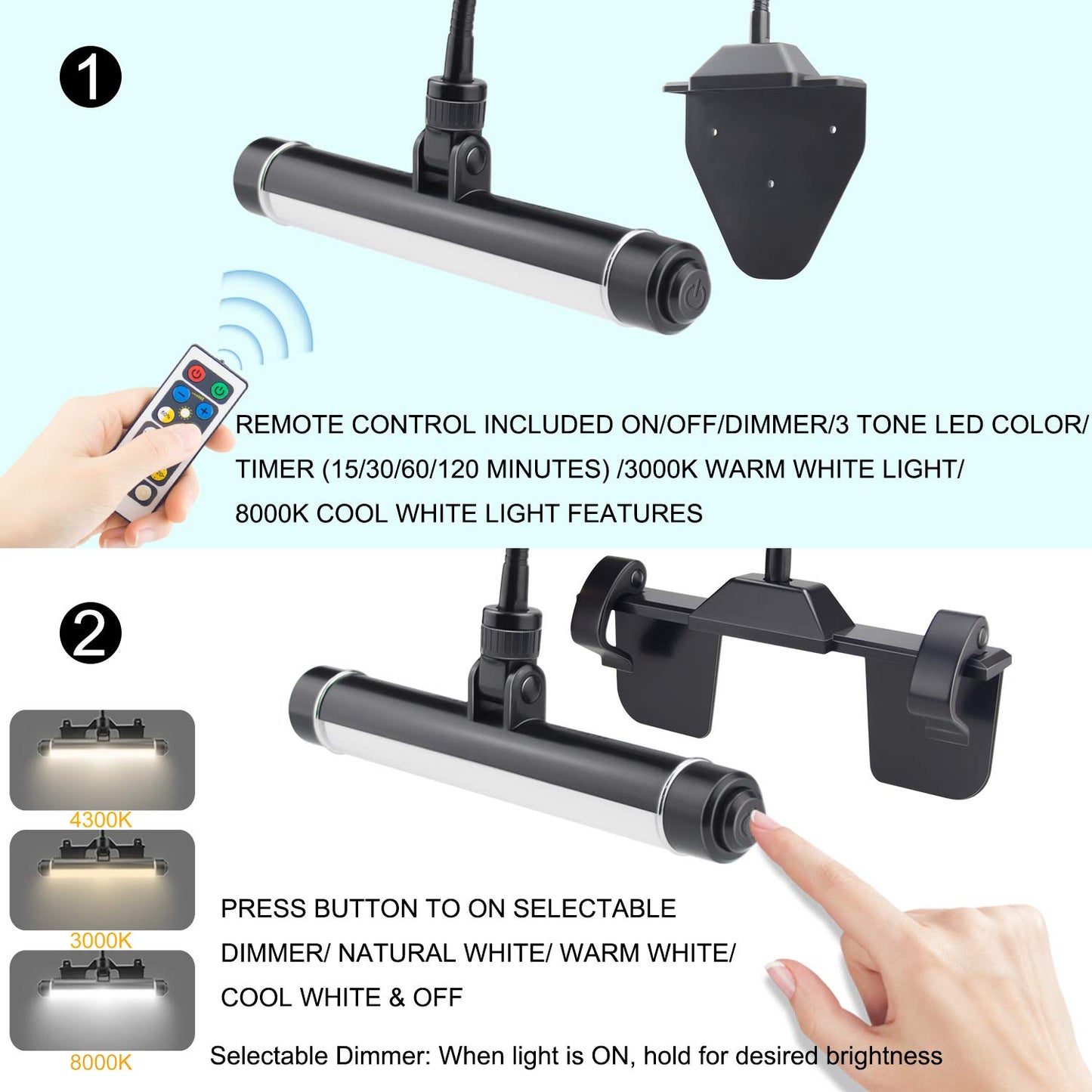BIGMONAT Cordless Picture Light, Rechargeable Display Lamp, Clip on Painging Frame, Led Art Light with Timer, Dimmable Painting Light 3 Lighting Modes for Dart Board