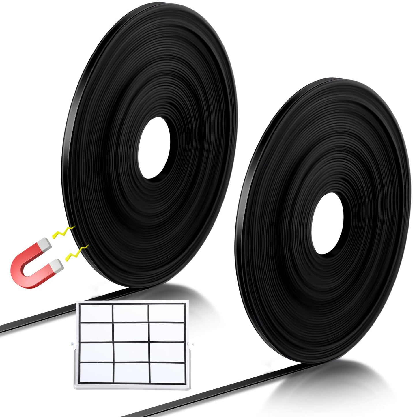 Tellegloww 2 Rolls Black Magnetic Tape Roll Thin Strips, 1/2 Inch x 25 Feet Magnetic Board Dividers Whiteboard Graphic Decorative Tape Marking Line for Classroom Office Art Accessories