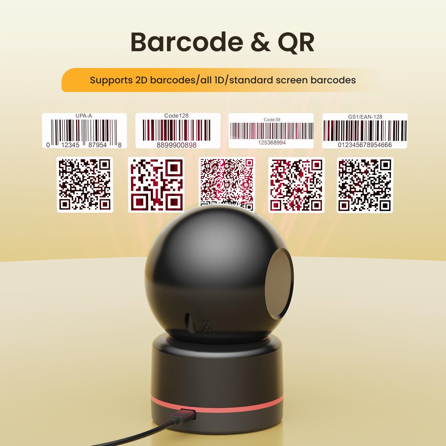 T27H Omnidirectional Auto-Sensing Desktop USB Barcode Scanner, Hands-Free Adjustable Angle 1D/2D QR Code Reader, Plug and Play Wired Scanner for POS, Library and Inventory