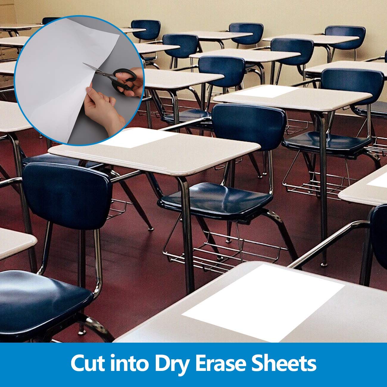 Dry Erase Whiteboard Paper, Large White Board Stickers for Wall, 8x4ft Dry Erase Paper Roll with Adhesive Backing, Perfect Replacement for White Board, No Ghost After 60 Days, 6 Much Better Markers