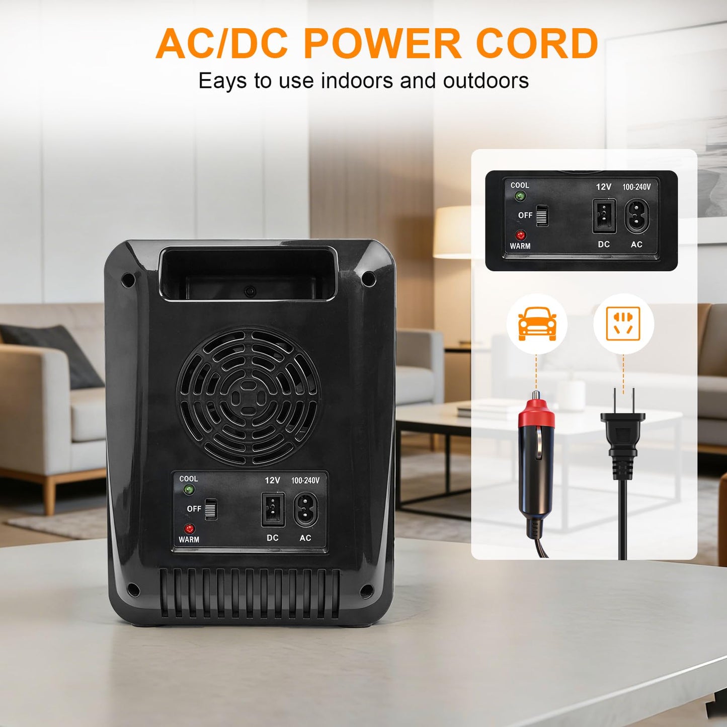 VANZBON Mini Fridge, Mini Compact Refrigerator with Gaming Light, 4 Liter/6 Cans Small Refrigerator with Mirror Door, AC/DC Portable Mini Cooler and Warmer Fridge for Bedroom, Car and Gaming Room