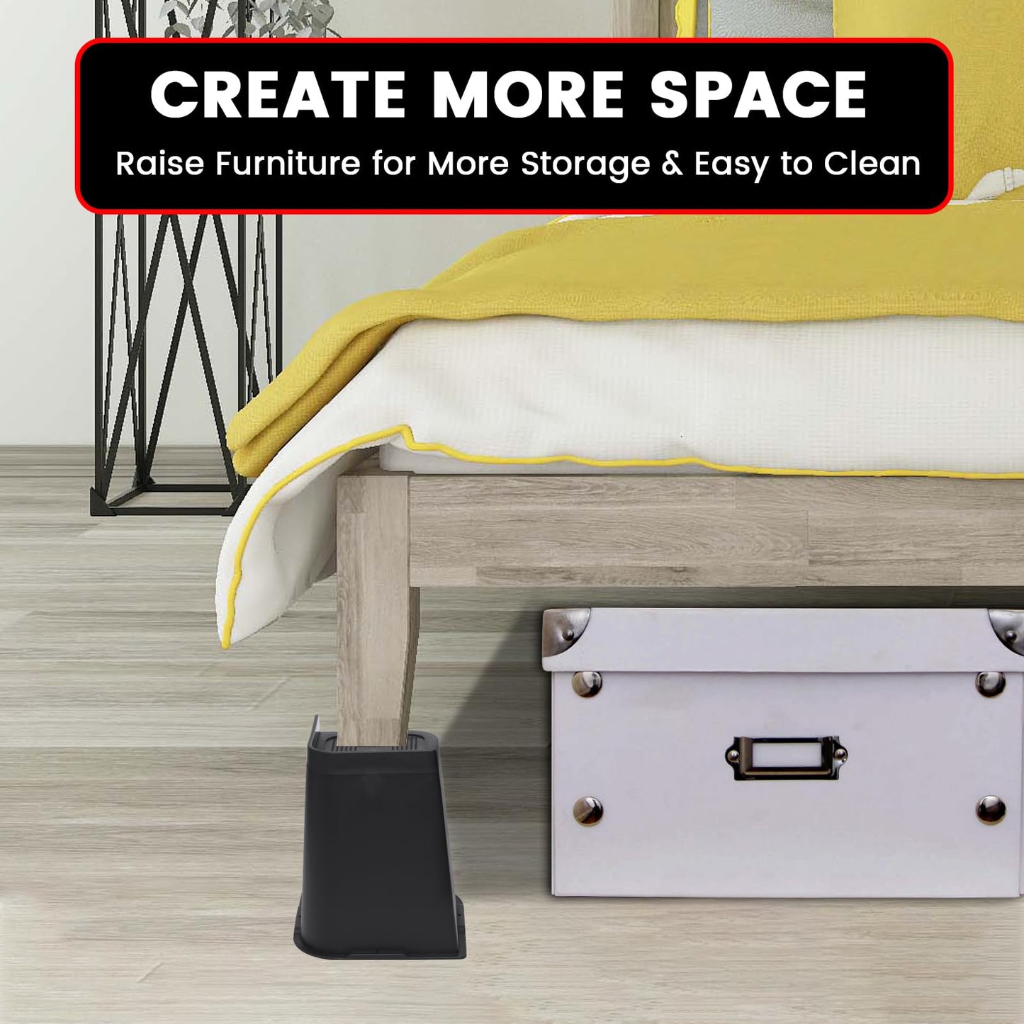 MYMULIKE Bed Risers 8 inch, Oversized Furniture Risers, Support Up to 6000 Lbs, Lift 8 inch for Couch, Sofa, Table,Chair (Black 4 Pack, 8 inch)