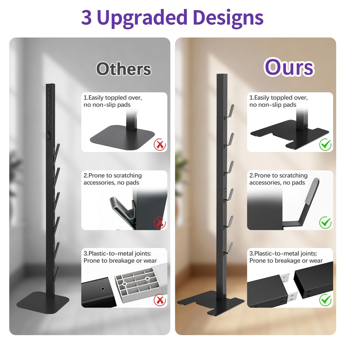 XIGOO Heavy-Duty Dyson Vacuum Stand for Gen5detect V15 V12 V11 V10 V8 V7 V6, Freestanding Vacuum Stand for Dyson Cordless Vacuum, Metal Docking Station with 6 Hooks, No-Drill Organizer, Black
