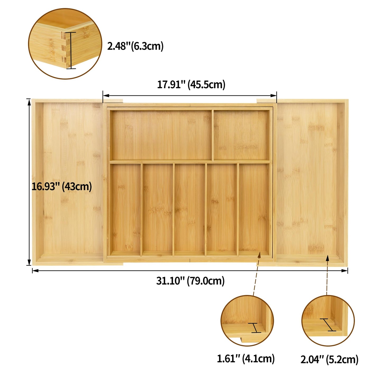 Utoplike Extra Large Kitchen Drawer Organizer, Expandable Bamboo Drawer Holder for Utensils, Silverware, Flatware, 7-9 Slots Cutlery Tray