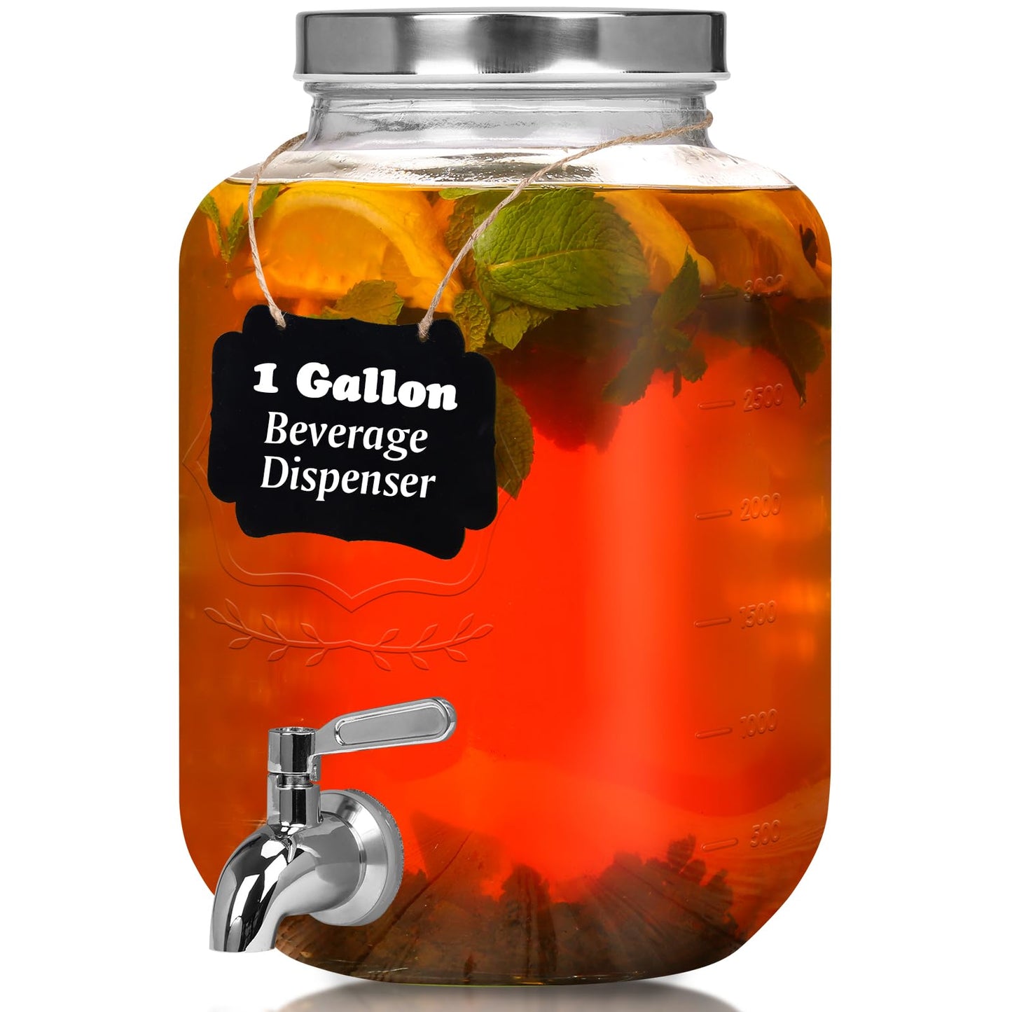 Moretoes 1 Gallon Glass Drinks Dispenser for Parties, Beverage Dispenser for Juice and Iced Tea, Airtight Sun Tea Glass Jar for Outside, Party Essential Beverage Pitcher with Spout