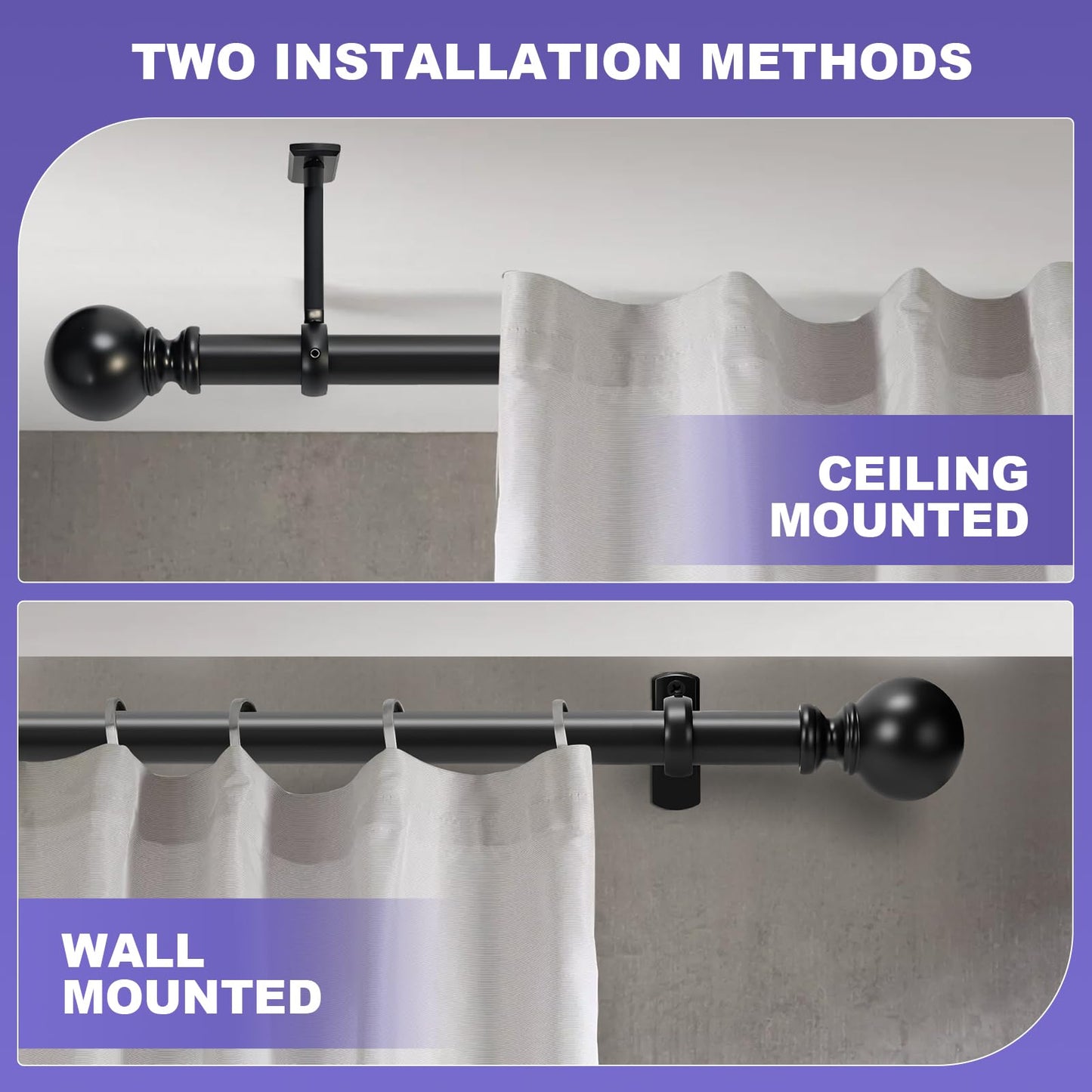 1 Inch Adjustable Heavy Duty Curtain Rod - Extra Long 30-240 Inches for Windows, Room Dividers, Indoor/Outdoor Use - Matte Black, Durable & Stylish Design