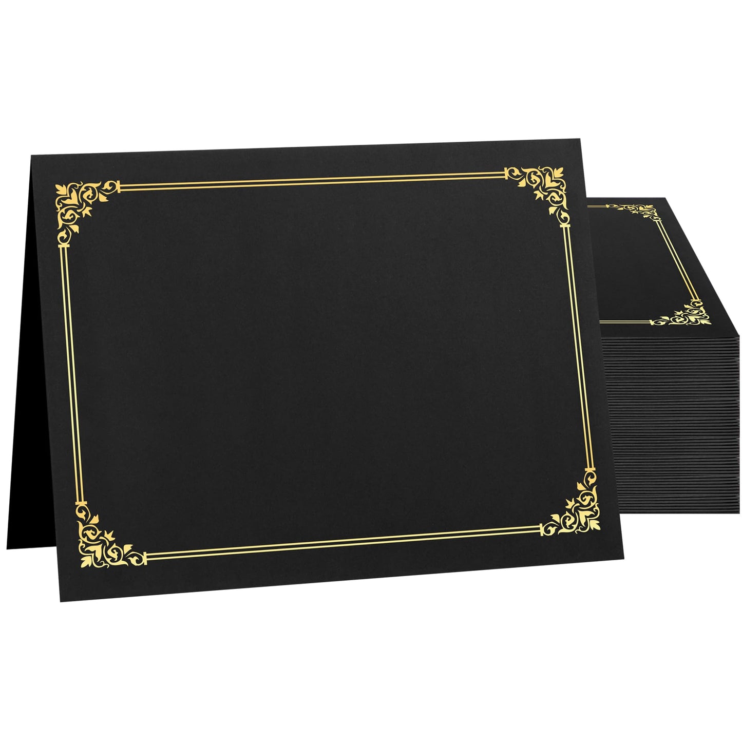 SUNEE Certificate Holders(Black, 50 Packs), Diploma Covers Gold Foil Border, for Letter Size 8.5x11 Certificates, Cardstock, Document Papers