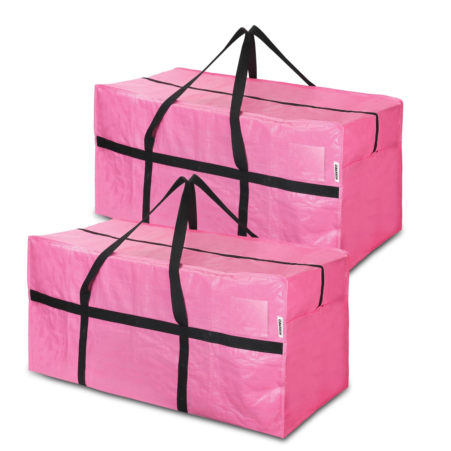 WORKPRO 2-Pack 66 Gallon Extra Large Moving Bags with Zippers, Carry Handles, Heavy-Duty, Water-Resistant Storage Totes for Moving & Space-Saving Organization, Pink