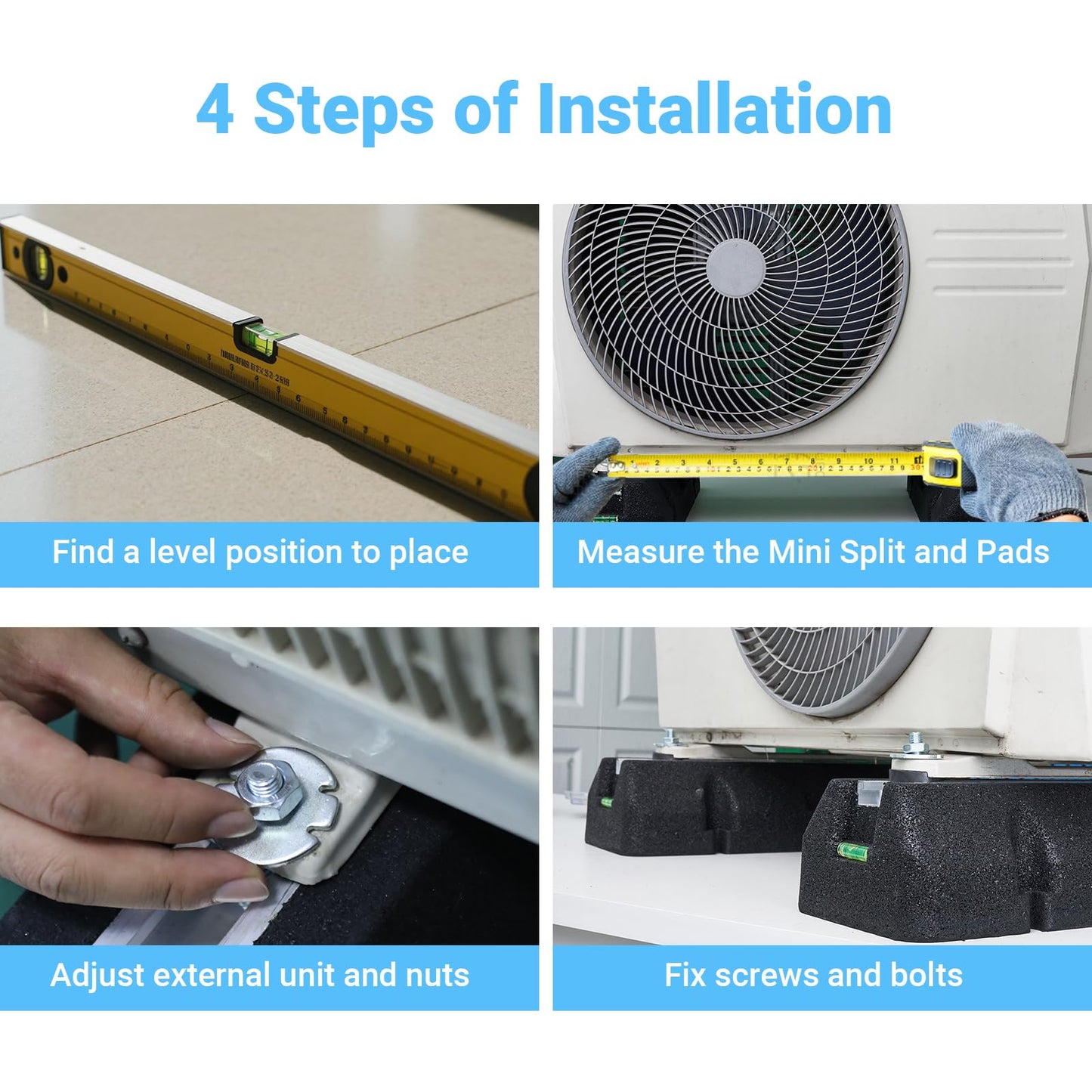 WISSCOOL Floor Mounting Base Kit Mini Split Air Conditioning Systems, Heavy-Duty Condenser Pad for AC Condensers Heat Pump System, Rubber Anti-Vibration Pads Outside 1500lbs 9000-18000BTU