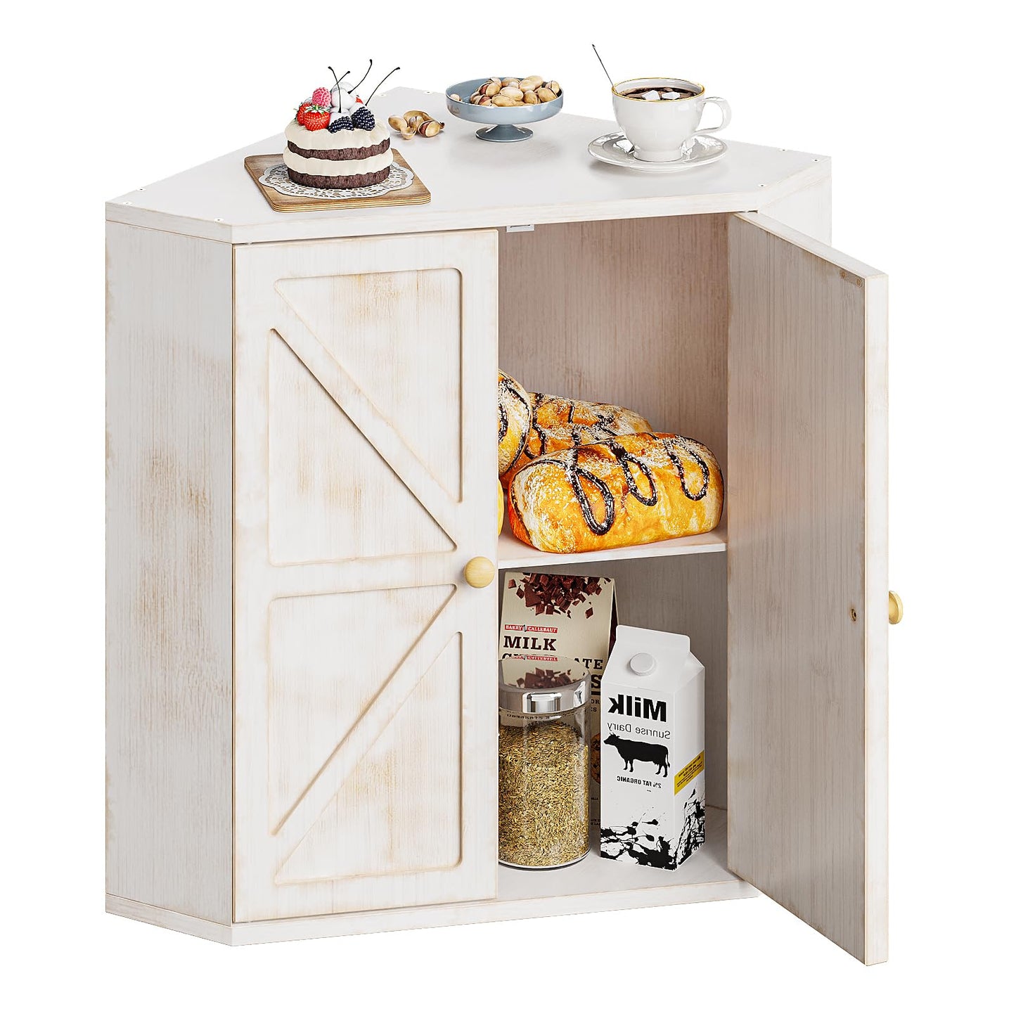 Trironsun Corner Bread Box for Kitchen Counter Double Layer Bamboo Bread Storage Container Large Capacity Bread Storage Bin Farmhouse Breadbox Organizer