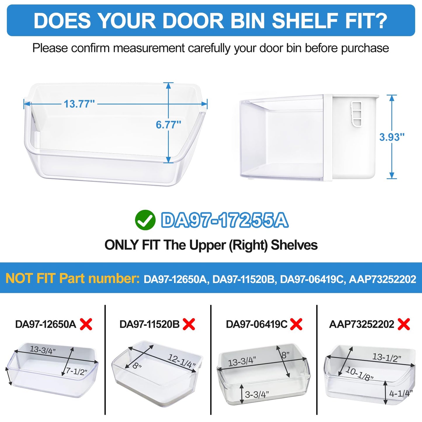 UPGRADED DA97-17255A Refrigerator Door Bin Compatible with Samsung Refrigerator Door Shelf Replacement,Right Fridge Door Shelf Parts AP6784023, RF265BEAESG/AA, RF265BEAESR/AA, RF262BEAESR Door Shelves